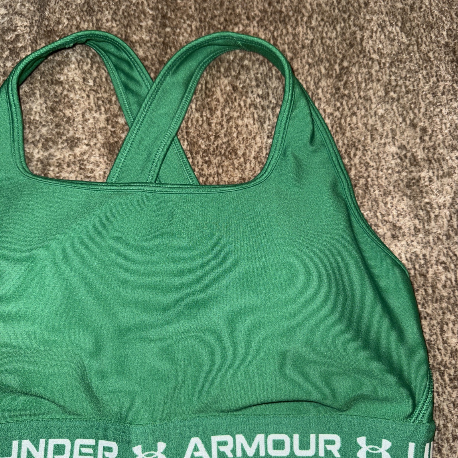 Pre Owned Green White Under Armour Compression Crossback Sports Bra Large L