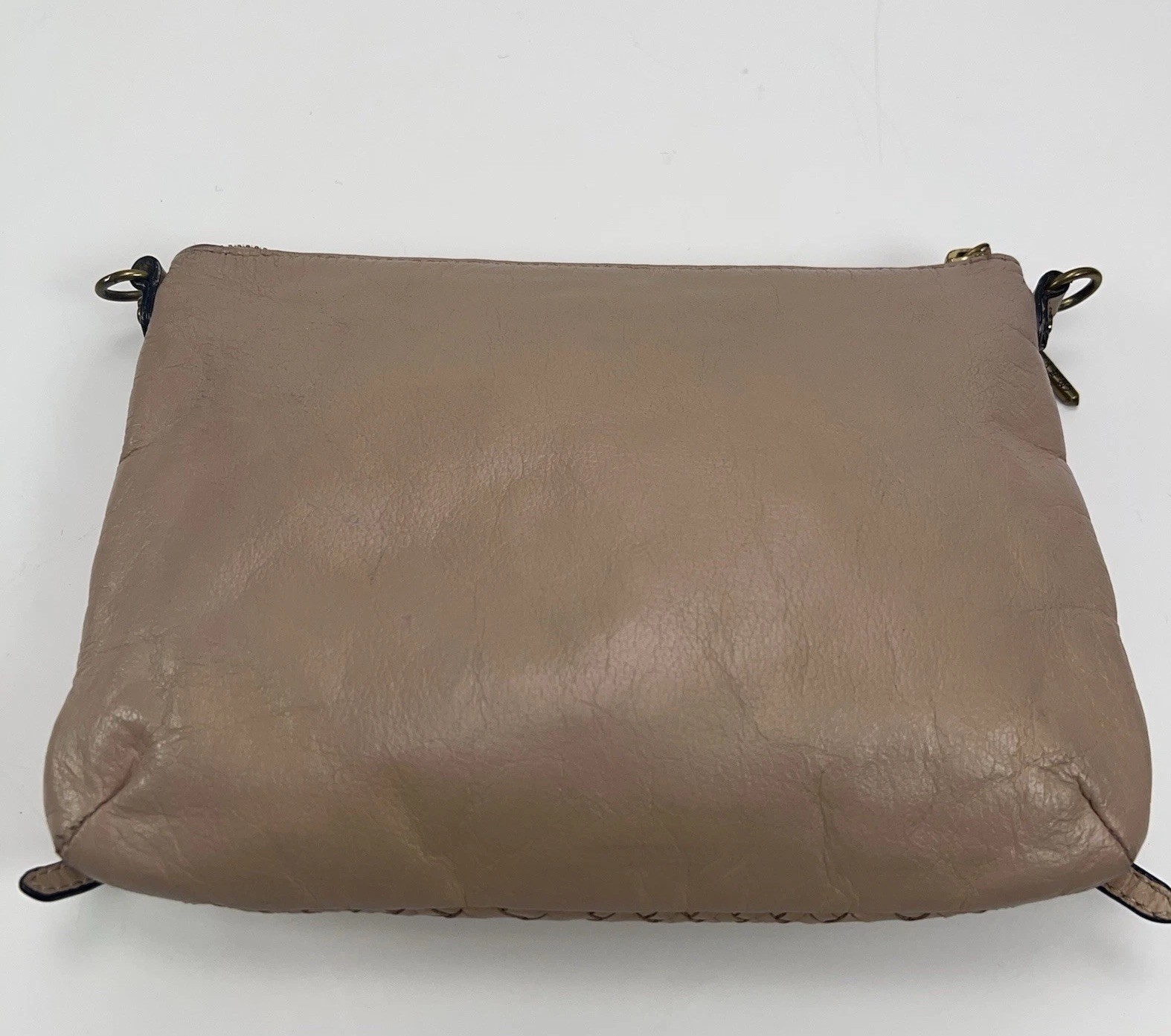 ELLIOTT LUCCA Messina Leather Crossbody Bag 3 Zip Basket Weave Purse Boho Nude