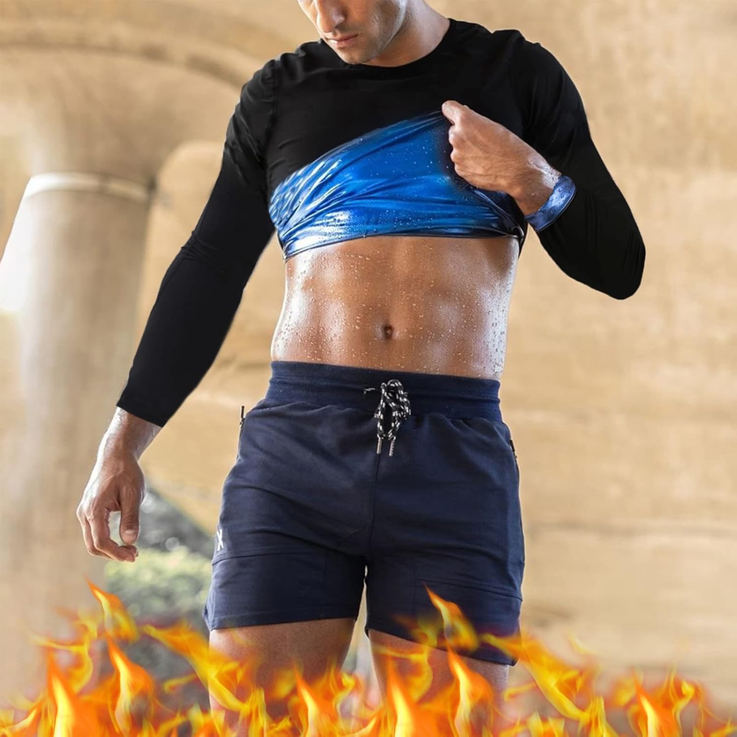 Men Sauna Suits Shirt Waist Trainer Workout Gym Sweat Enhancer Long Sleeve Tank