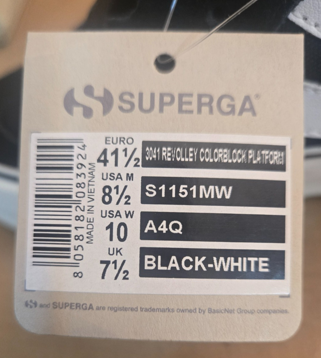 Superga 3041 Revolley Colorblock Platform Sneaker 8.5 Men/10 Women Black/White