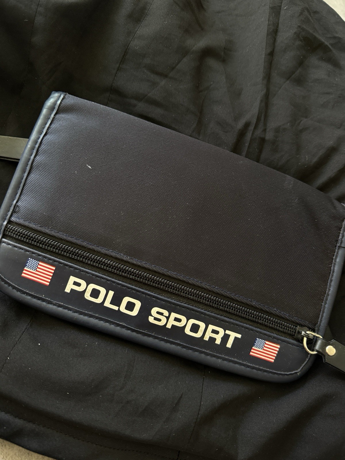 Polo Sport Ralph Lauren Dark Blue Zip Wristlet Pouch w/ Wrist Strap Logo Gold