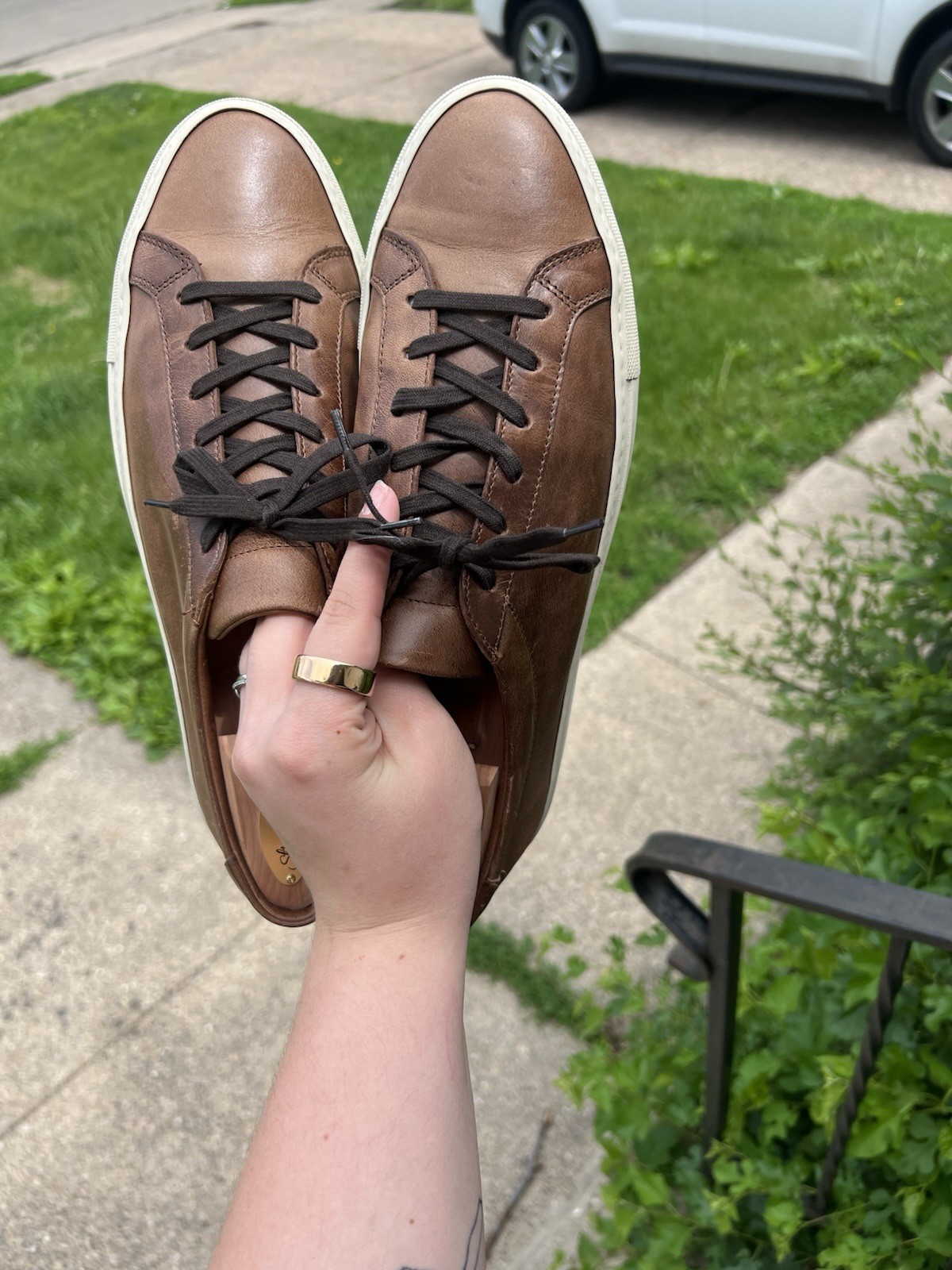 gustin Men’s Brown Leather Lace-Up Dress Shoes Casual Round Toe US 11