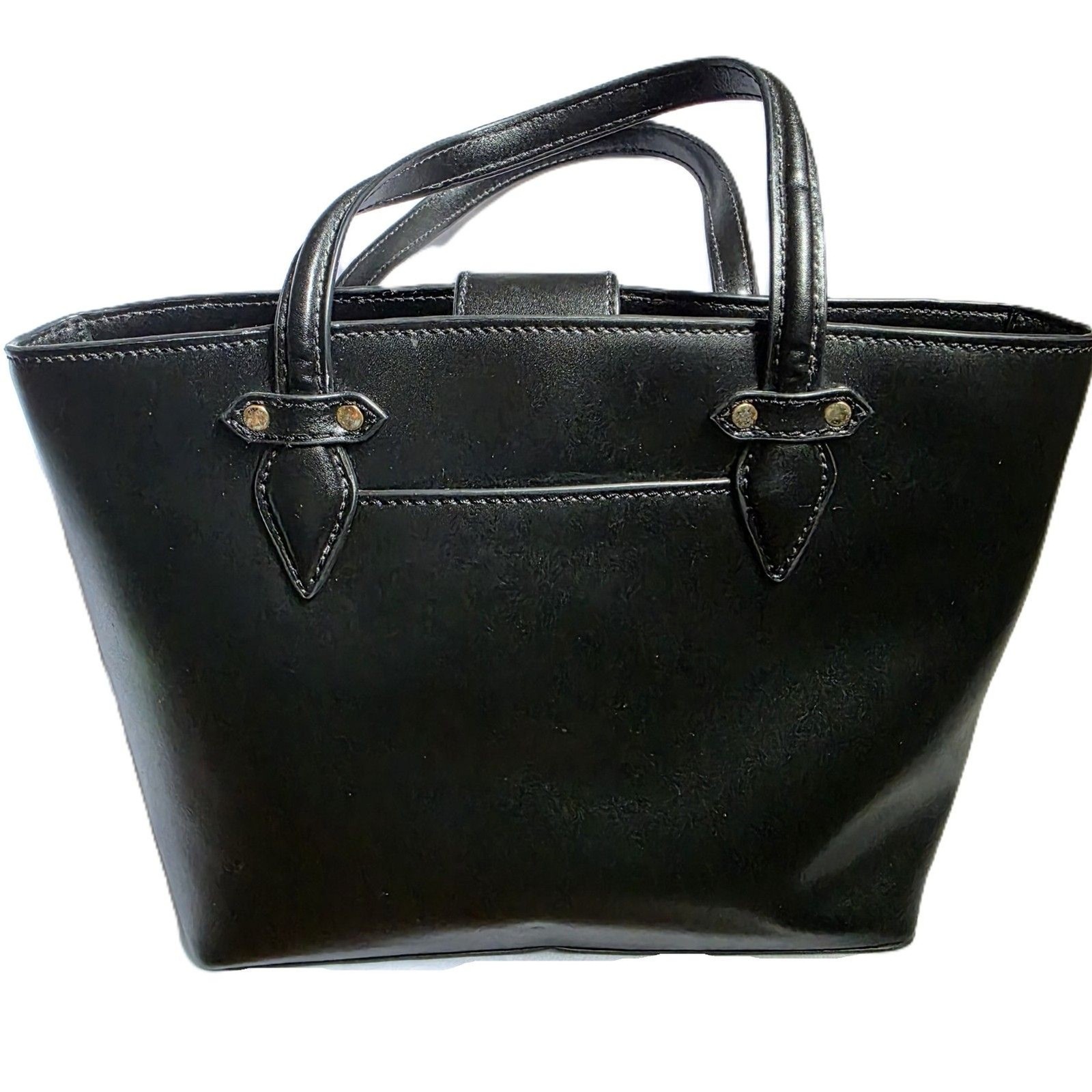 Rachel Genuine Leather Black Medium Tote Handbag Top Handle EUC