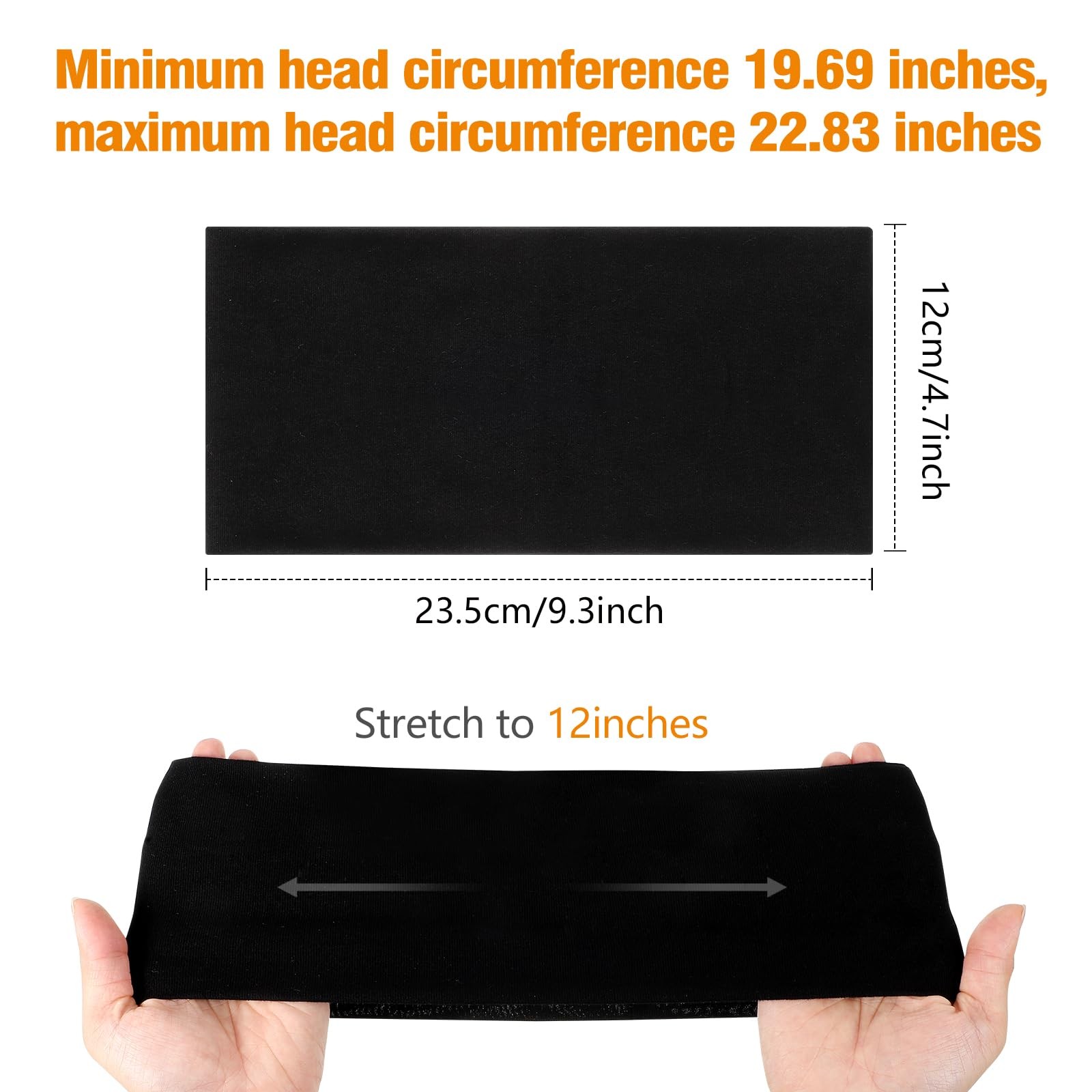6 Pack 9.3×4.7inch Wide Cotton Stretchy Headband Large Sports Head Bands