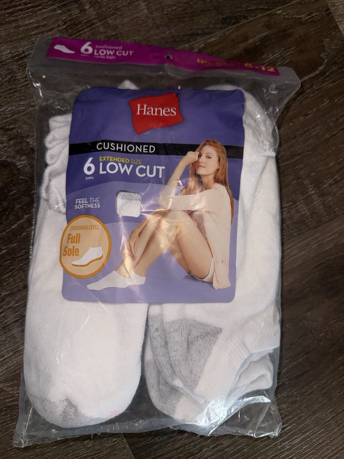 Hanes ~ Women’s 6-Pair Cushioned Low Cut Socks White Cotton ~ Shoe Size 8-12