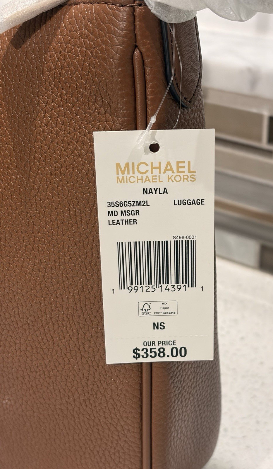 MICHAEL KORS NAYLA MEDIUM ZIP MESSENGER CROSSBODY BAG TOTE PURSE MK BROWN GOLD