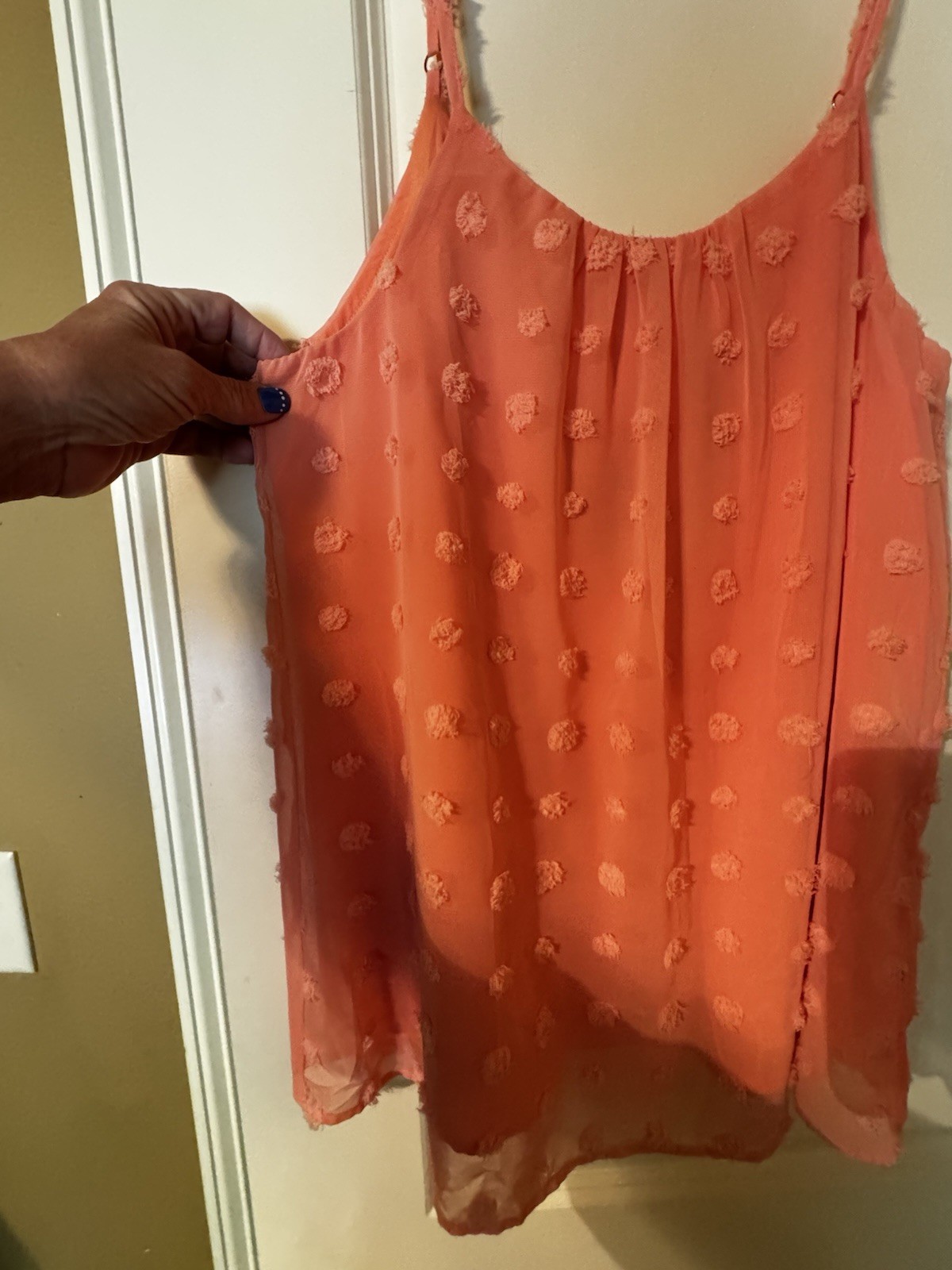 NWT HALIFE Orange Sheer Polka Dot Chiffon Spaghetti Strap Camisole Tank Women L