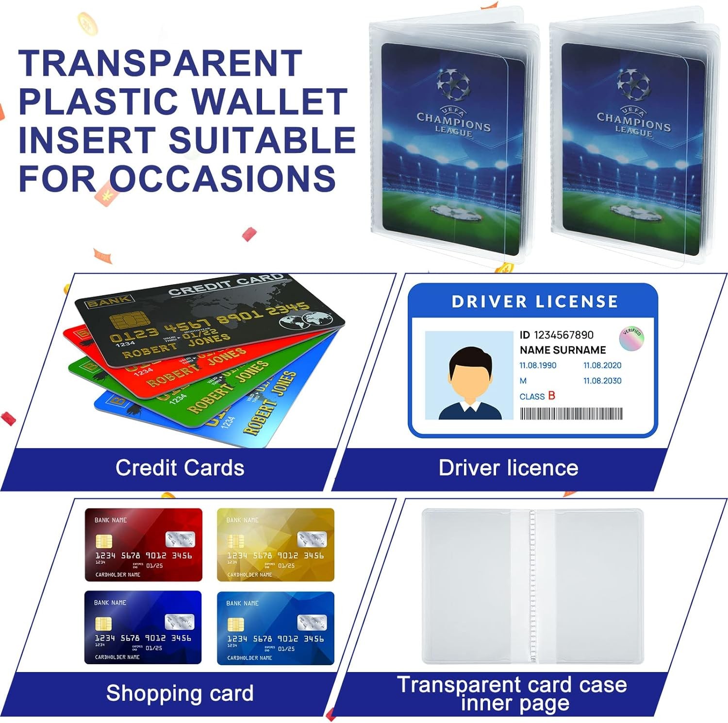 4 Packs Wallet Insert Plastic Credit Card Holder Wallet Credit Card Sleeves for