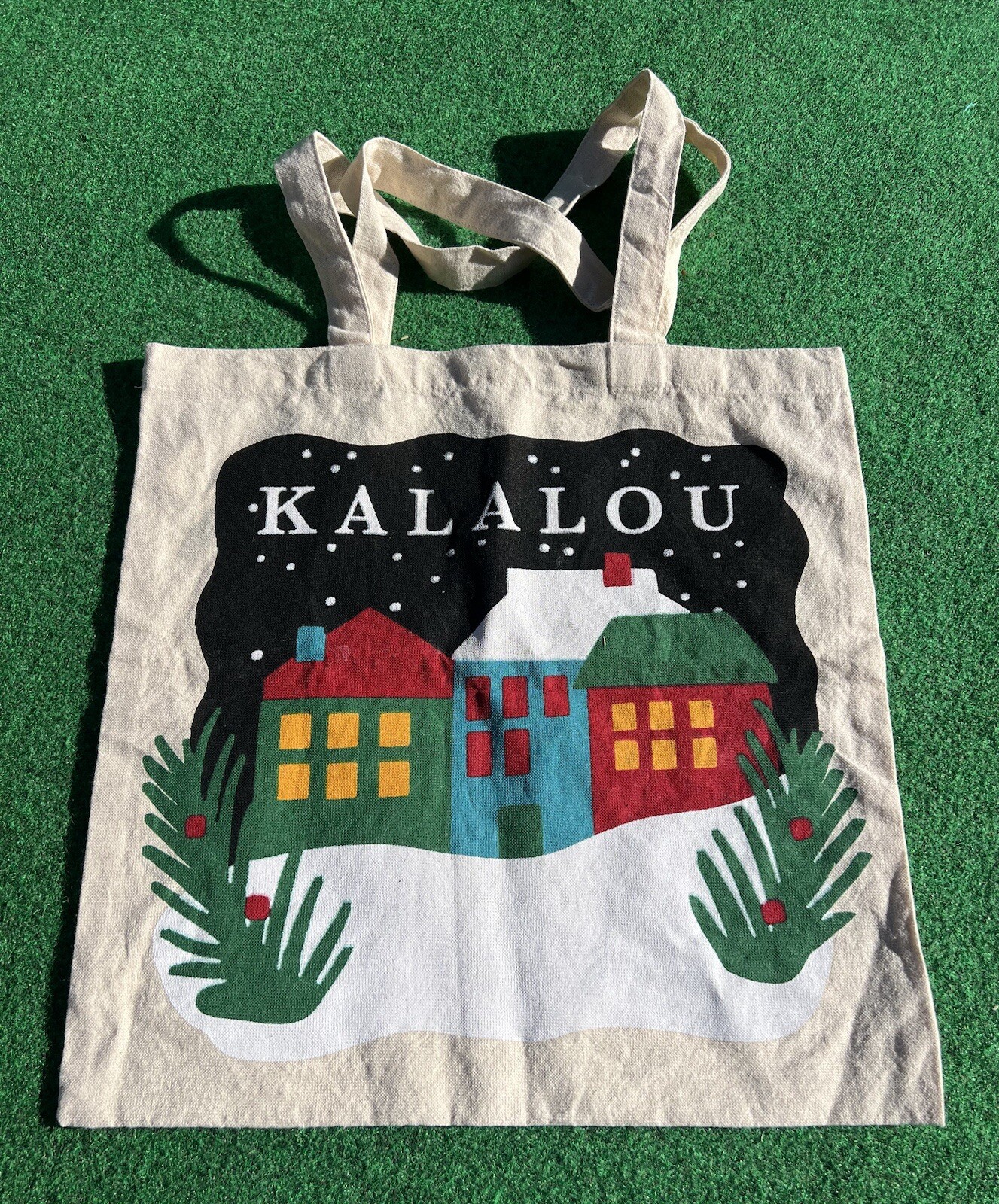 KALALOU Canvas Tote Bag Shopper Reusable Double Sided Holiday Winter Design NWOT