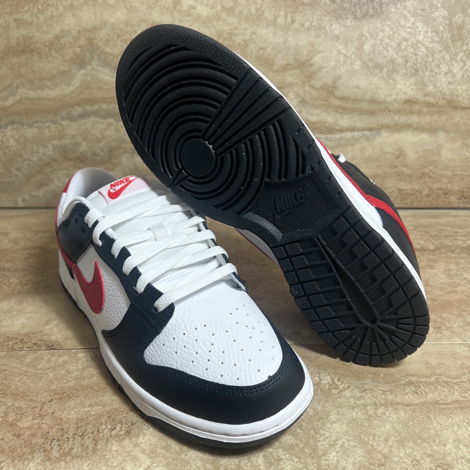 Nike Dunk Low Retro Red Swoosh Panda Black White Shoes Men’s Sizes 8-14