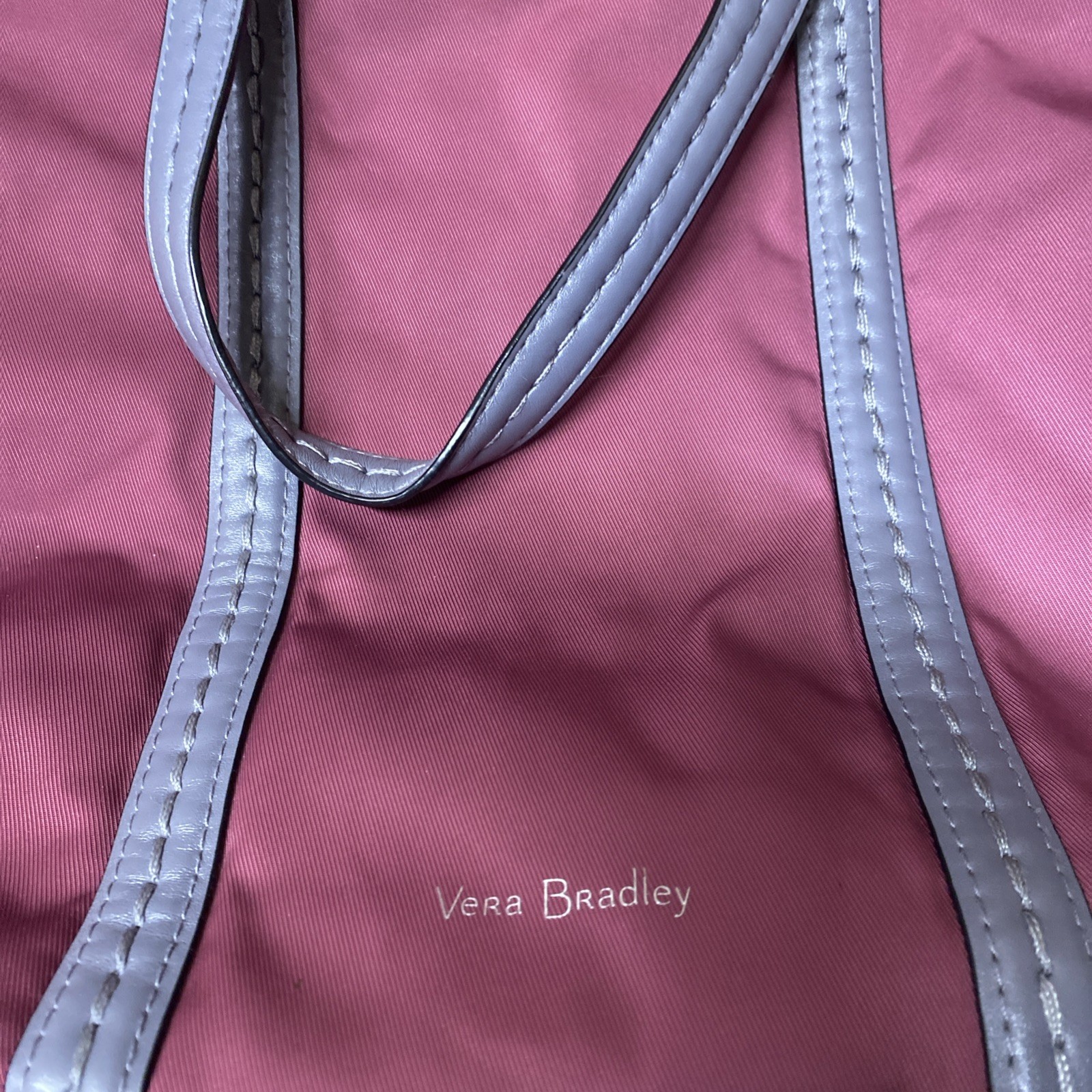 Vera Bradley Maroon Nylon Purse Handbag Crossbody Tote W/Grey Faux Leather Trim