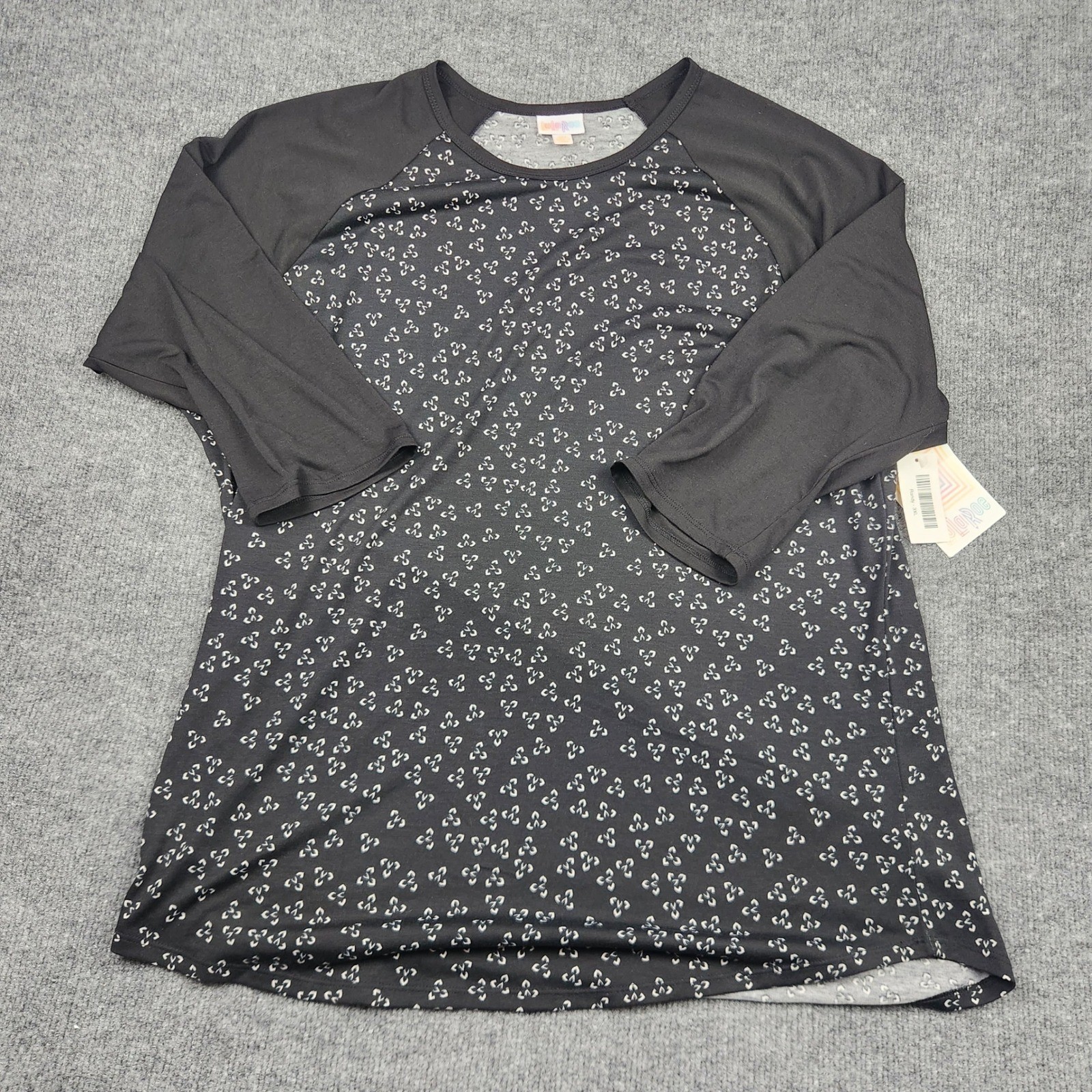 LuLaRoe Randy Baseball Tee 3XL Black White Geometric Print 3/4 Raglan Sleeve NWT