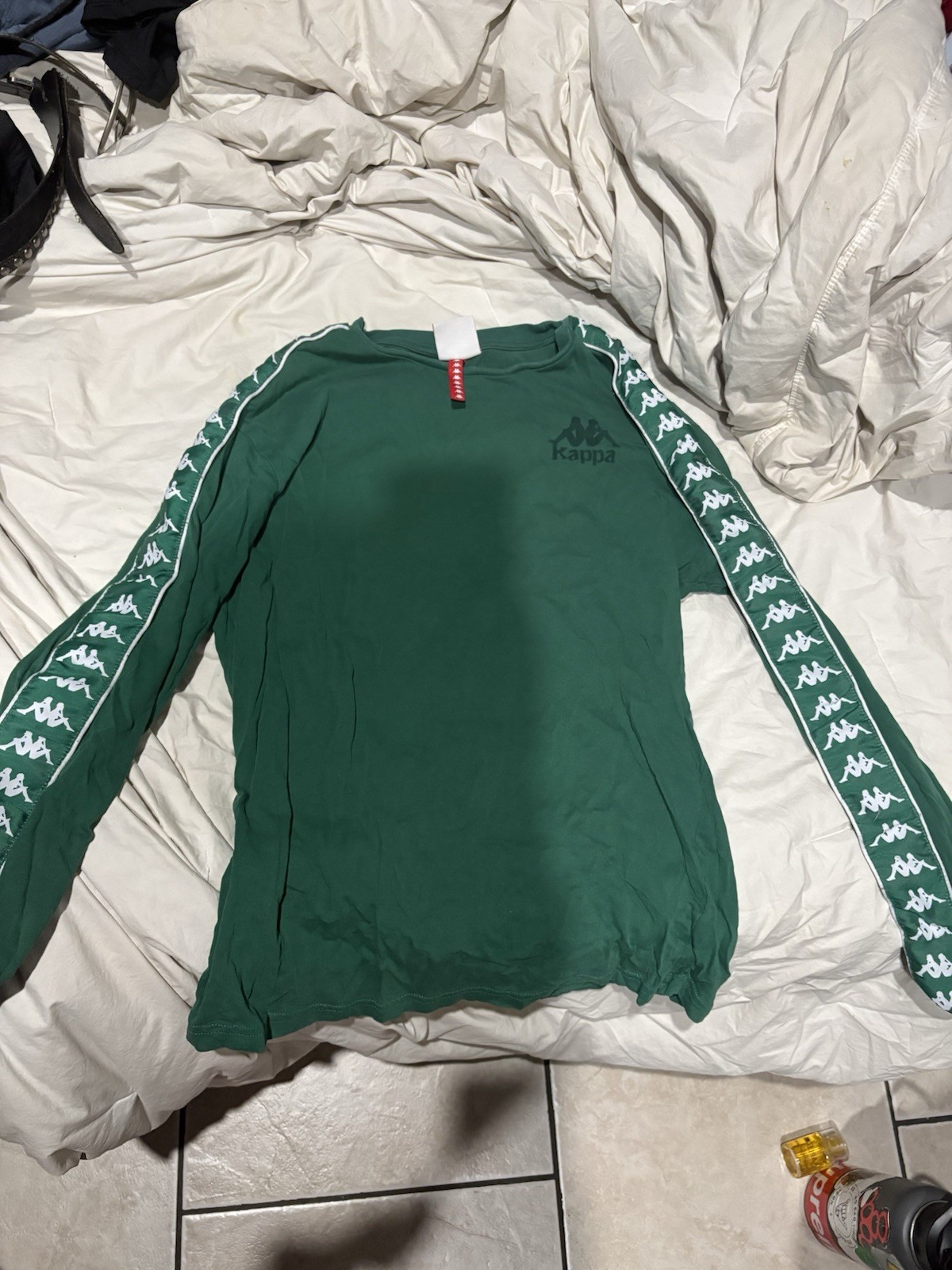 Kappa Men’s XL Green/White Long Sleeve Crew Neck Logo Tape Pullover T-Shirt