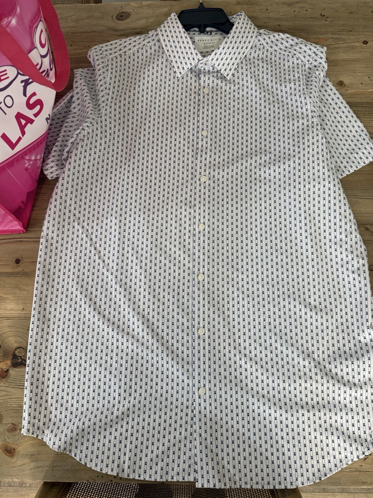 Perry Ellis Button-Up Shirt, Geometric Pattern (White/Blue/Gray), XL Tall, NWOT