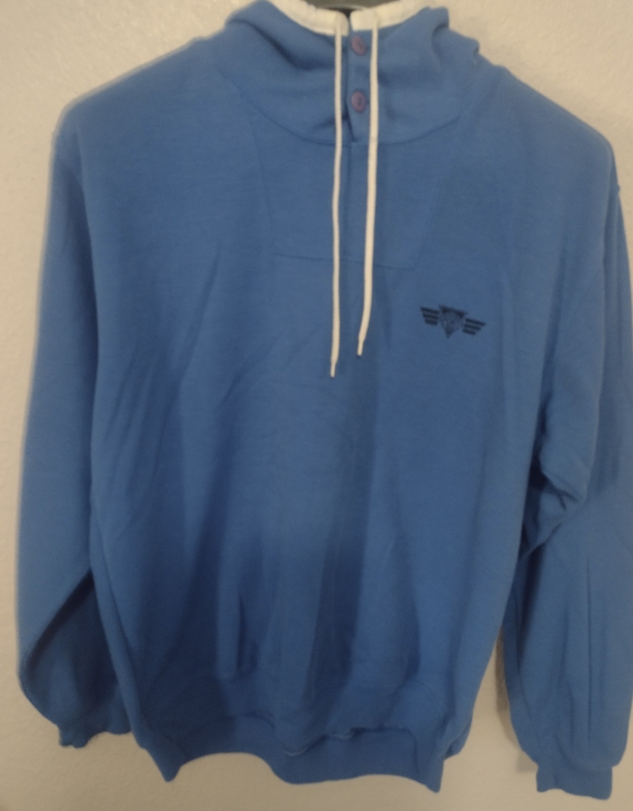Activa Sports Blue Ribbed Fabric Stretch Cuffs Hooded 2 Button Closure Hoodie M