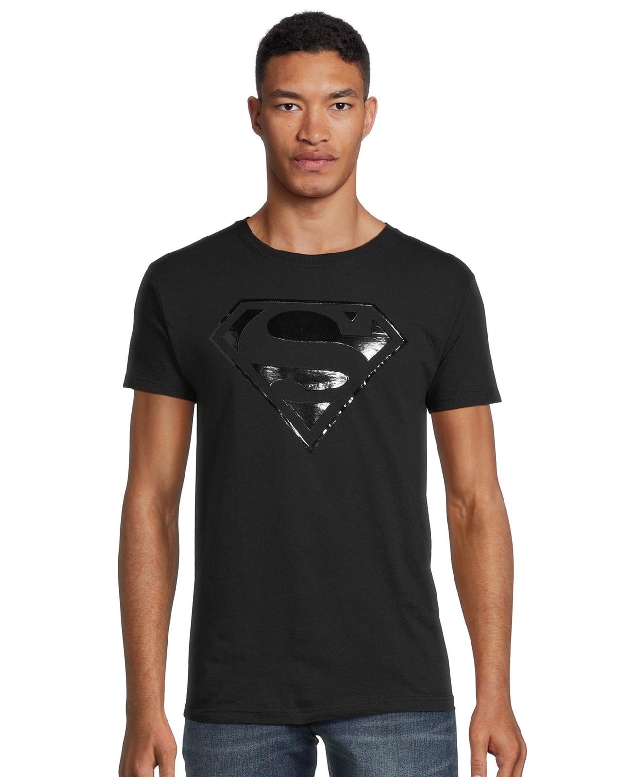 DC Comics Superman T-Shirt Men’s Black Raised Logo Short Sleeve Top