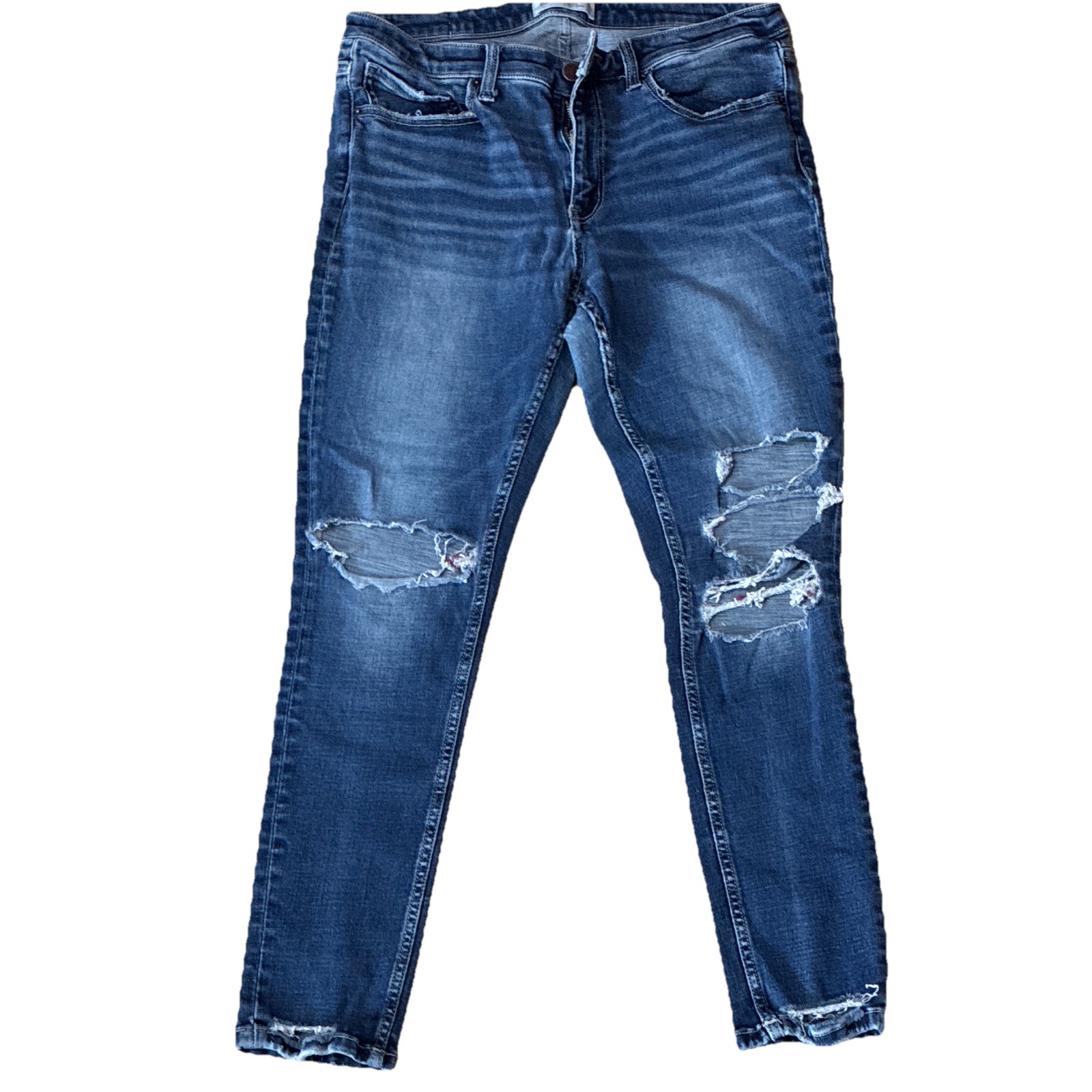 BKE Womens Mid-Rise Ankle Skinny Jeans Blue Medium Wash Distressed Stretch