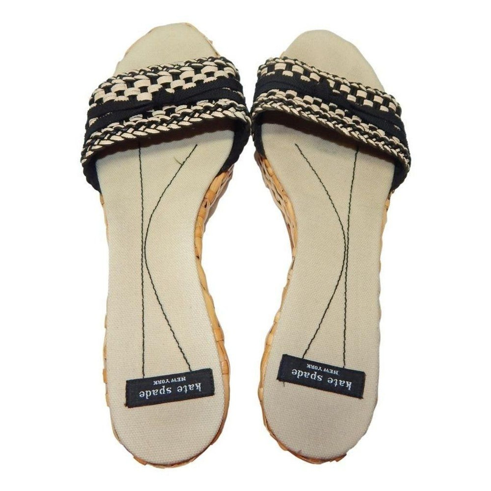 Kate Spade Black and Ivory Boho Woven Wedges Women Boho Wedding Guest Summer