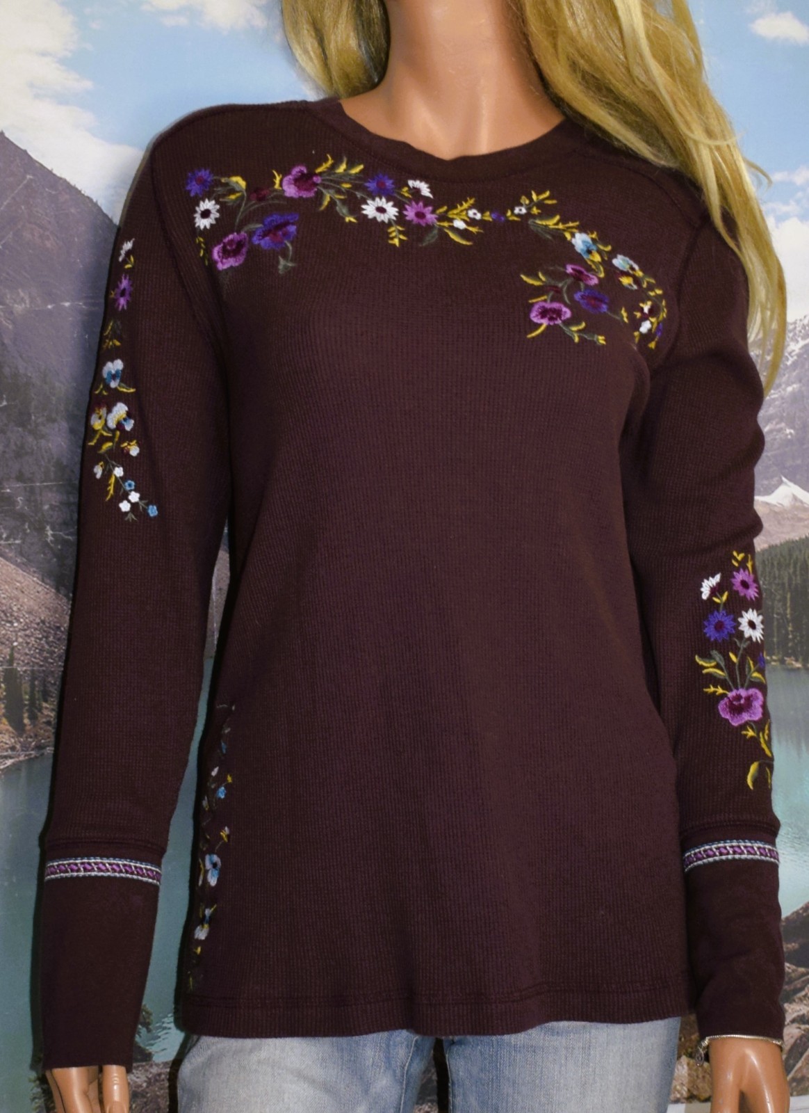 NWOT SUNDANCE CATALOG Frosty Fields Embroidered Top Petite Large