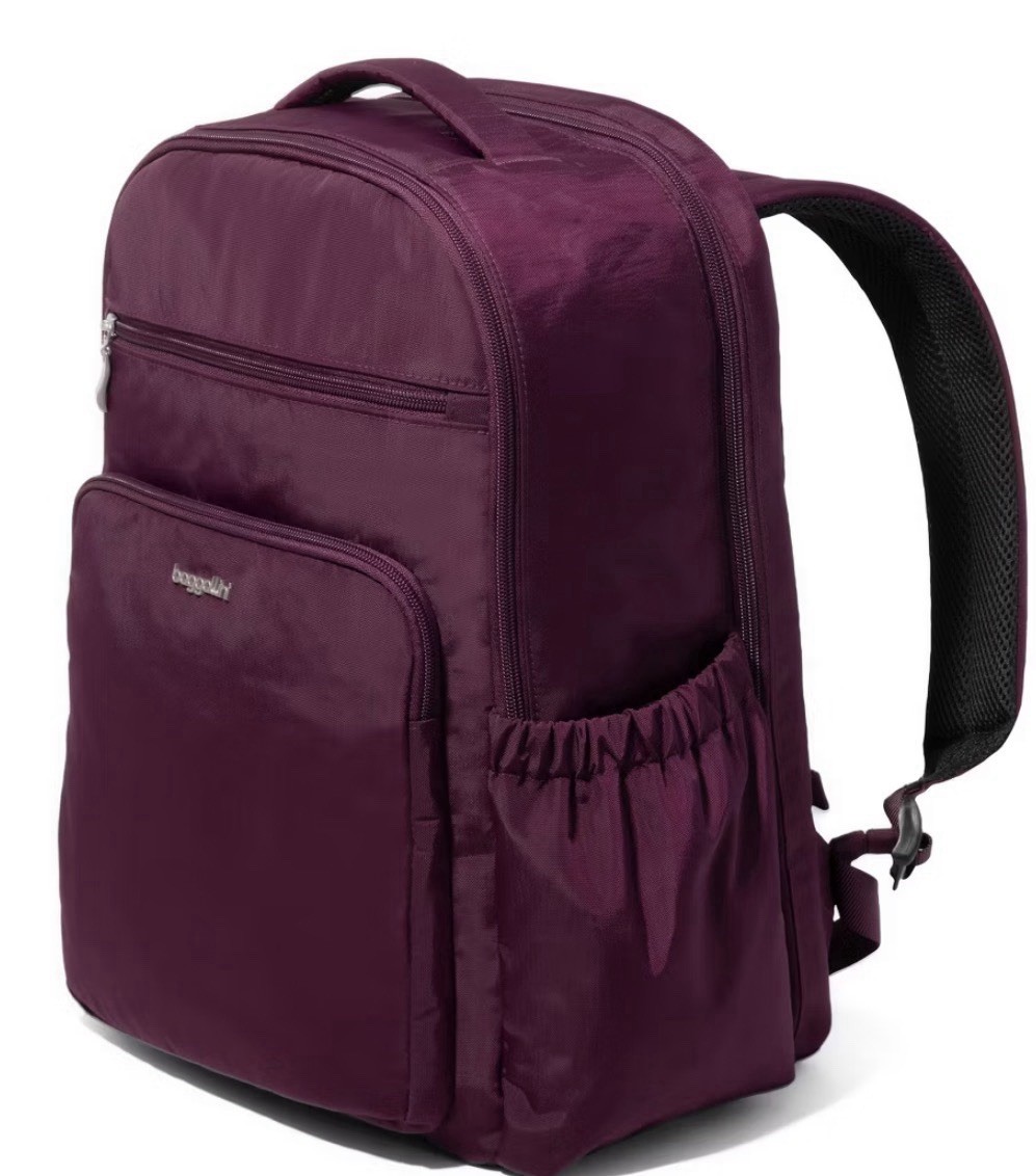 NEW Baggallini Everyday Laptop Backpack 16×14 Water-Repellent Mulberry Color
