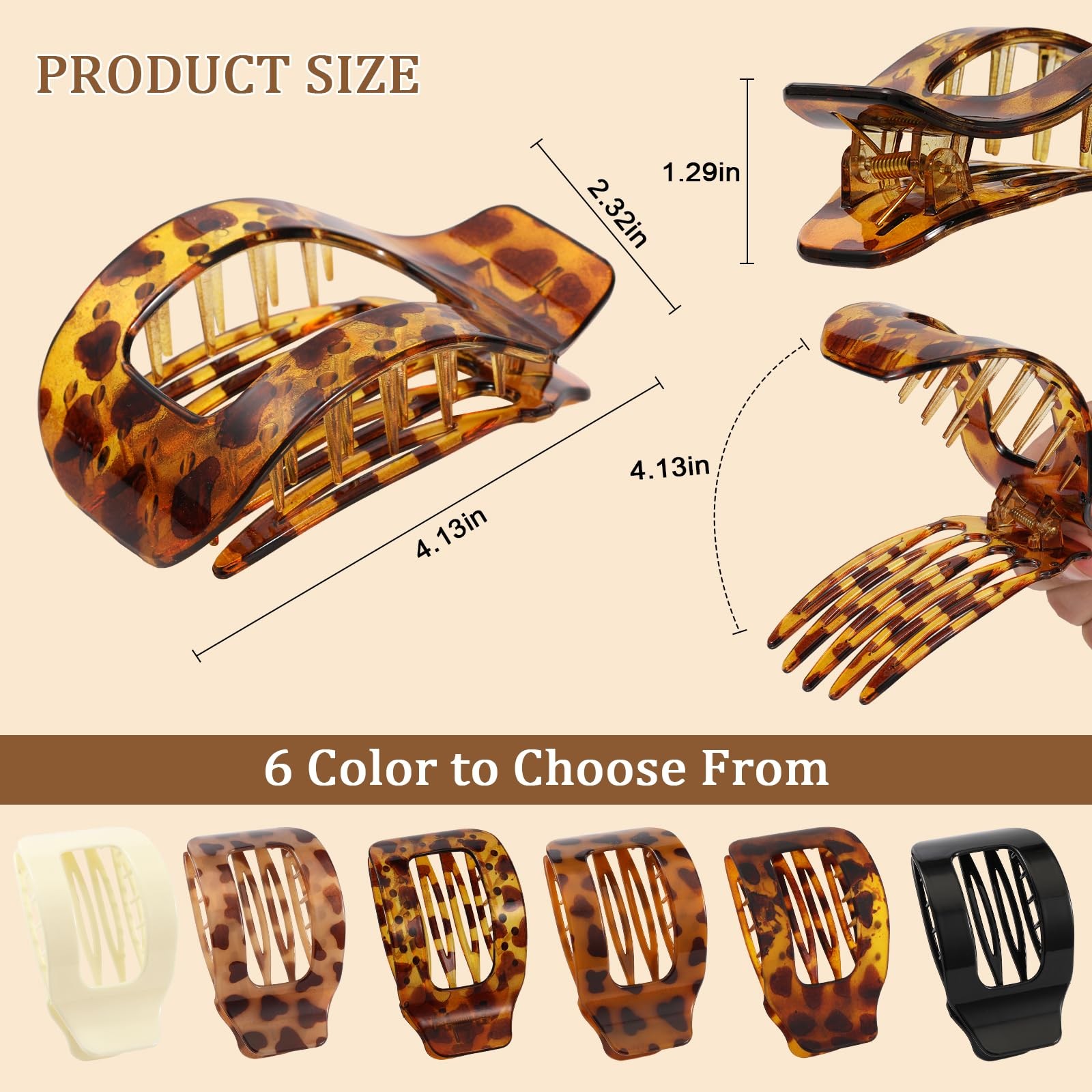 6 PCS Flat Hair Clips for Women, 1 Count (Pack of 6), 6pcs, Tortoise Shell