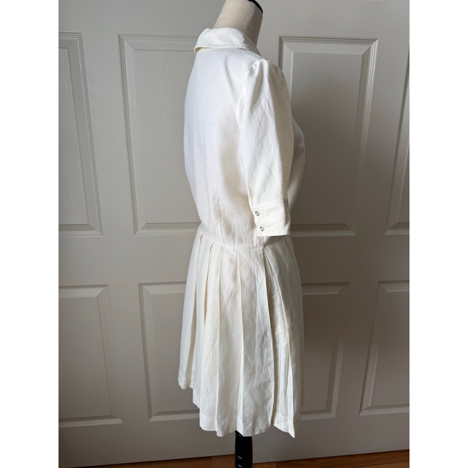 Milly Cream Linen Blend Pleated Shirt Dress Size 4 LWD Bridal Coastal Graduation