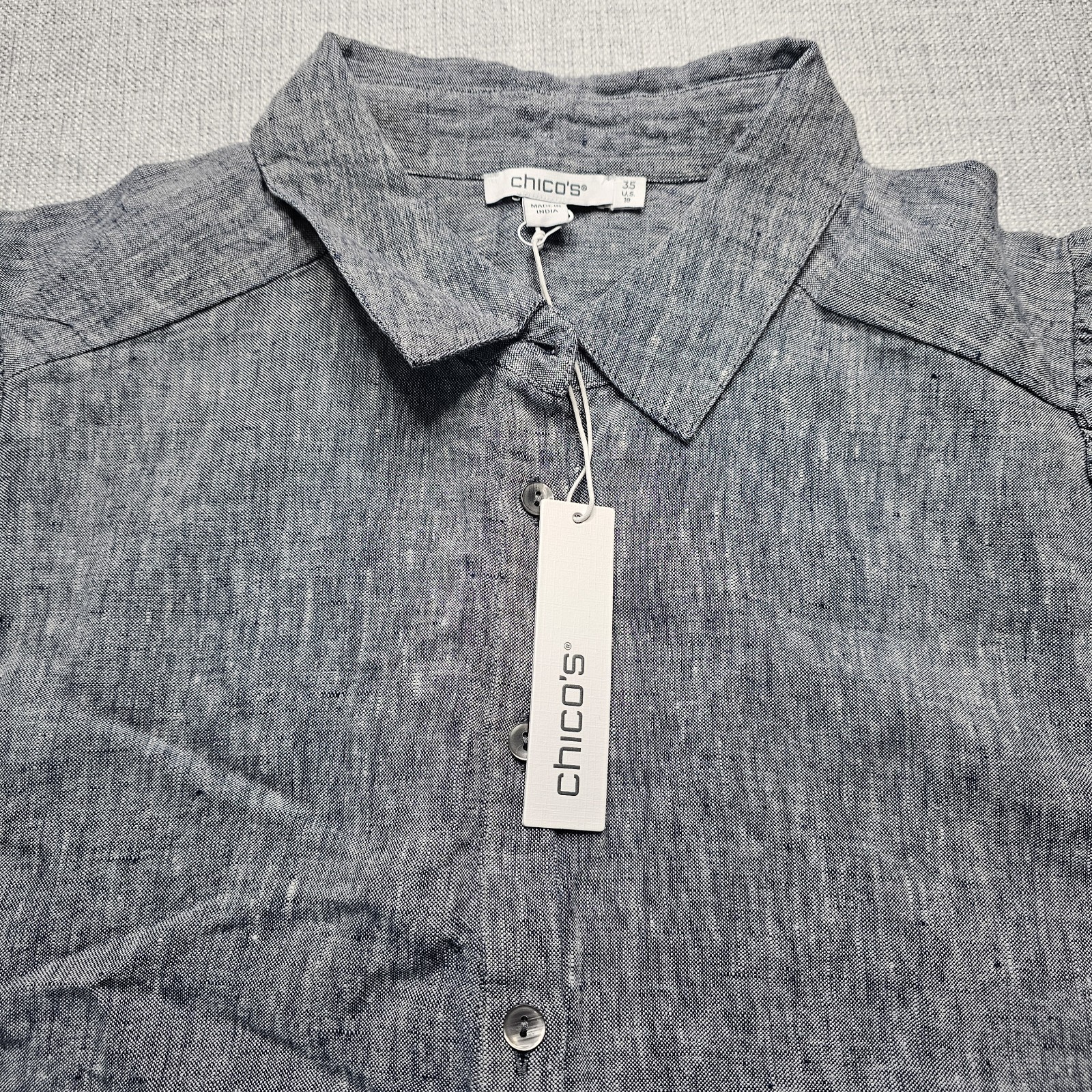 Chicos Linen Baloon Sleeve Shirt Size 3.5 (18) Classic Navy Blouse Cottagecore