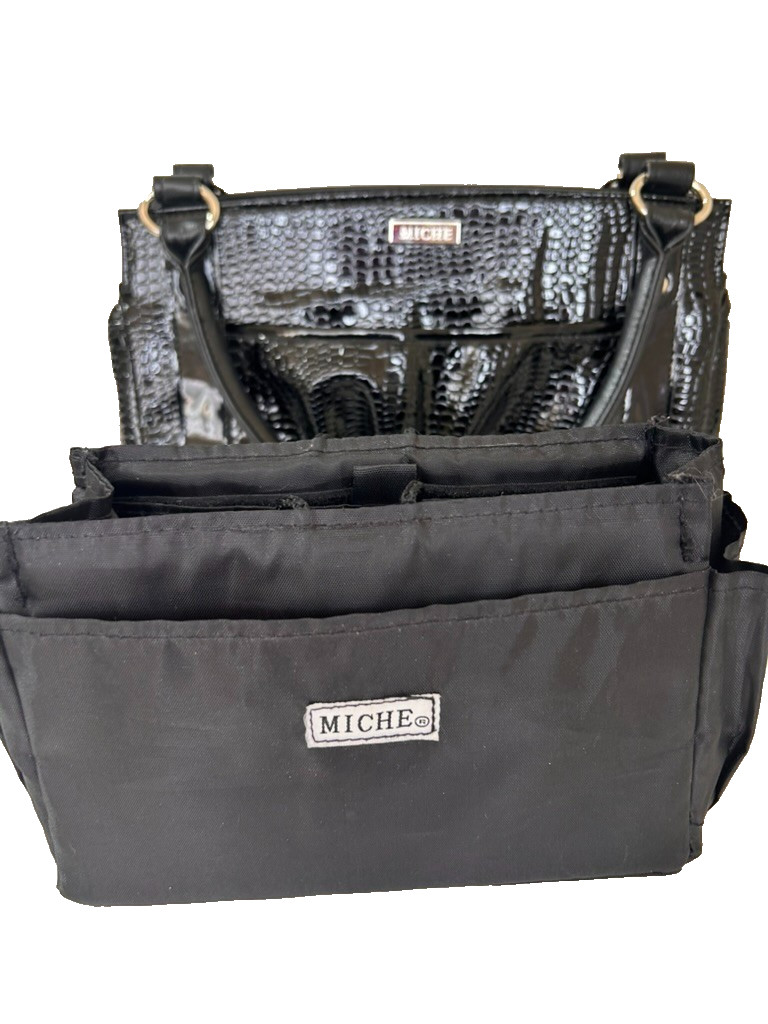 Miche Ebony Black Patent Embossed Magnetic Bag Purse Cover & Slip in Organizer