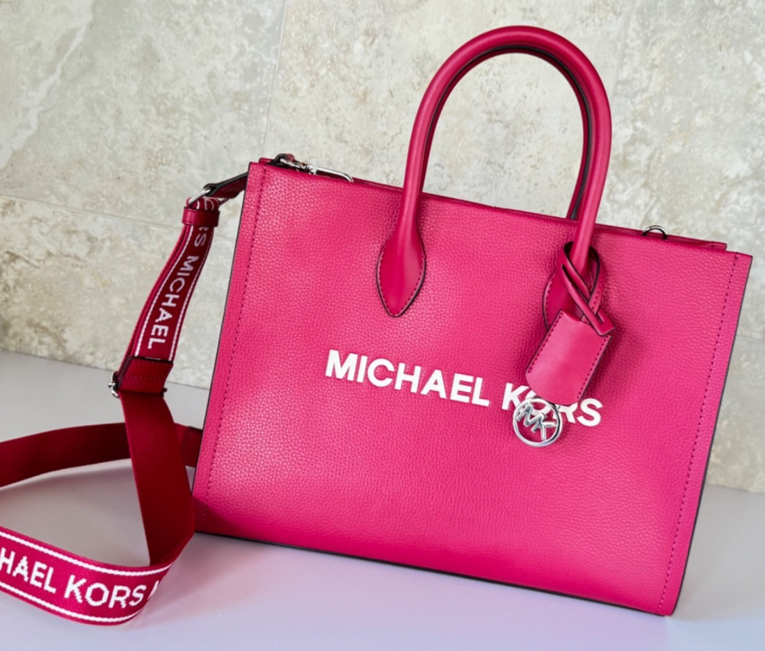 Michael Kors Mirella Medium East West Tote Satchel Shoulder Bag Dark Raspberry