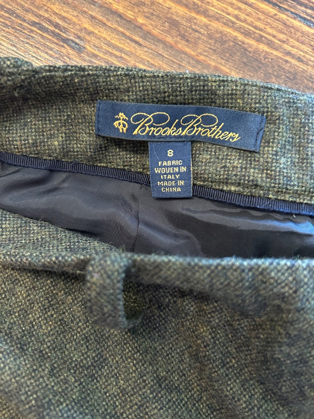 Brooks Brothers Caroline Fit Tollegno 1900 Italian Wool Blend Pants Olive Green