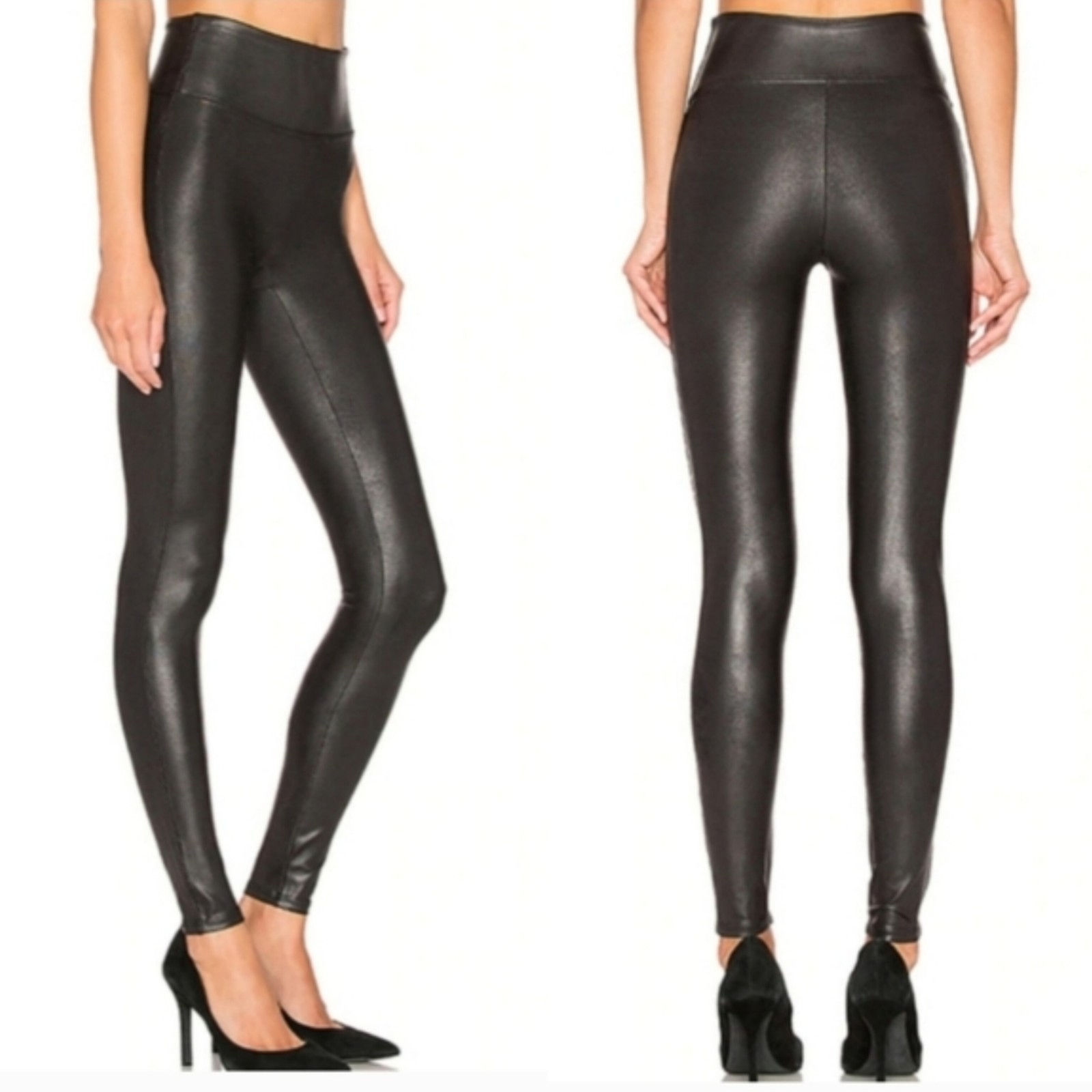 Spanx XS cracked faux leather leggings black shaping waist pull on casual goth