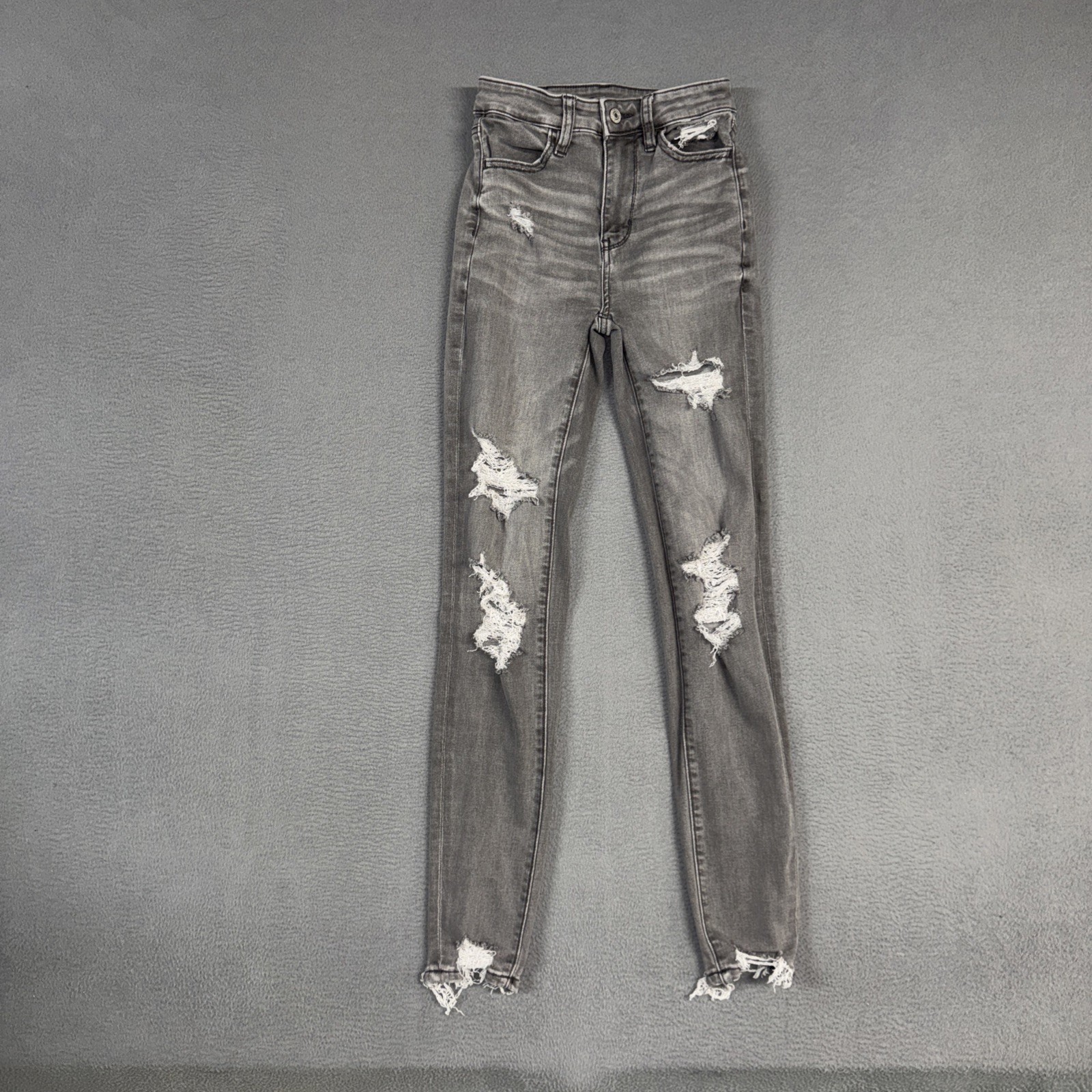 American Eagle Jeans Womens 00 Gray Super Hi Rise Jegging Stretch Distressed