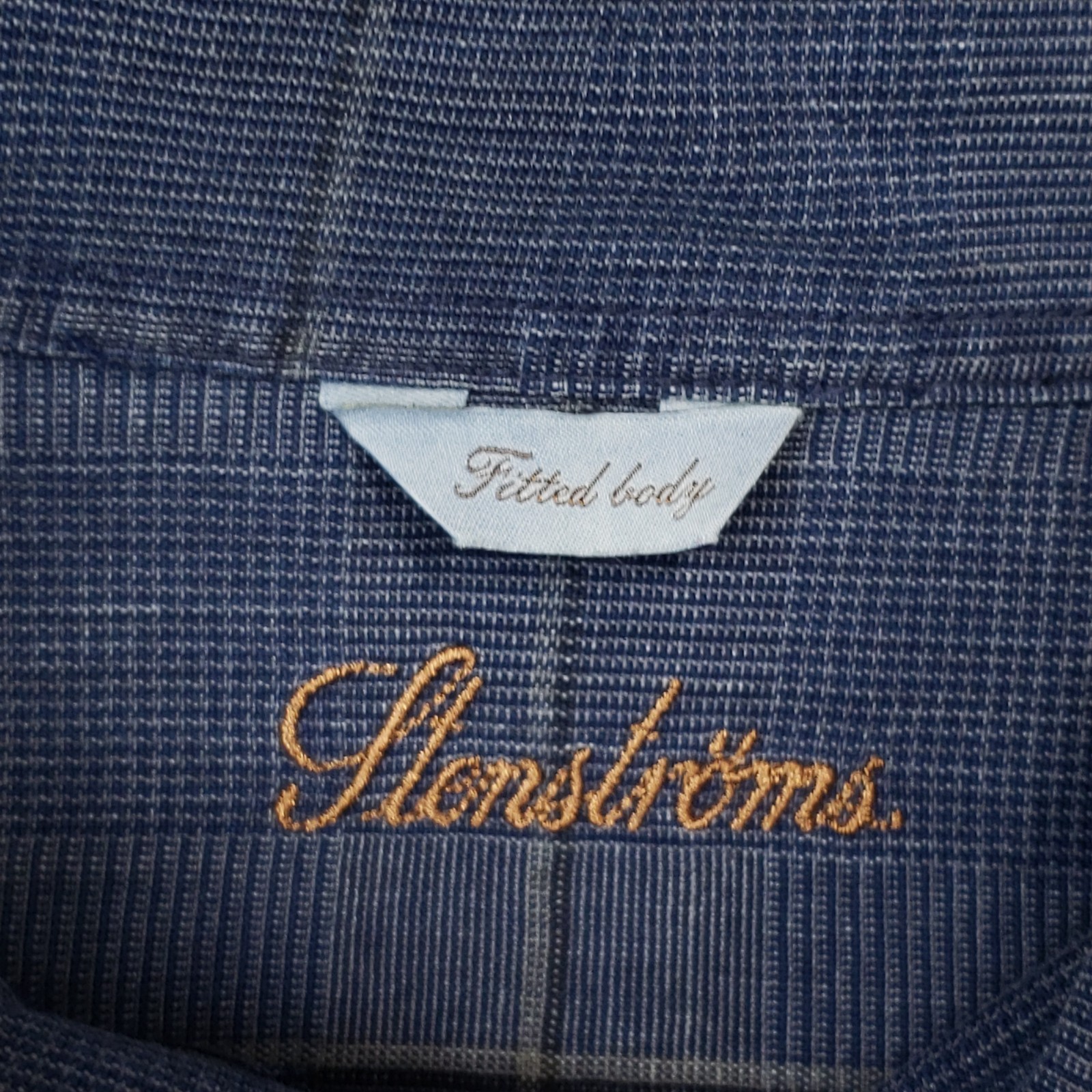 Stenstroms Button Up Shirt Men XL Fitted Blue Plaid Chambray Like Cotton Cutaway