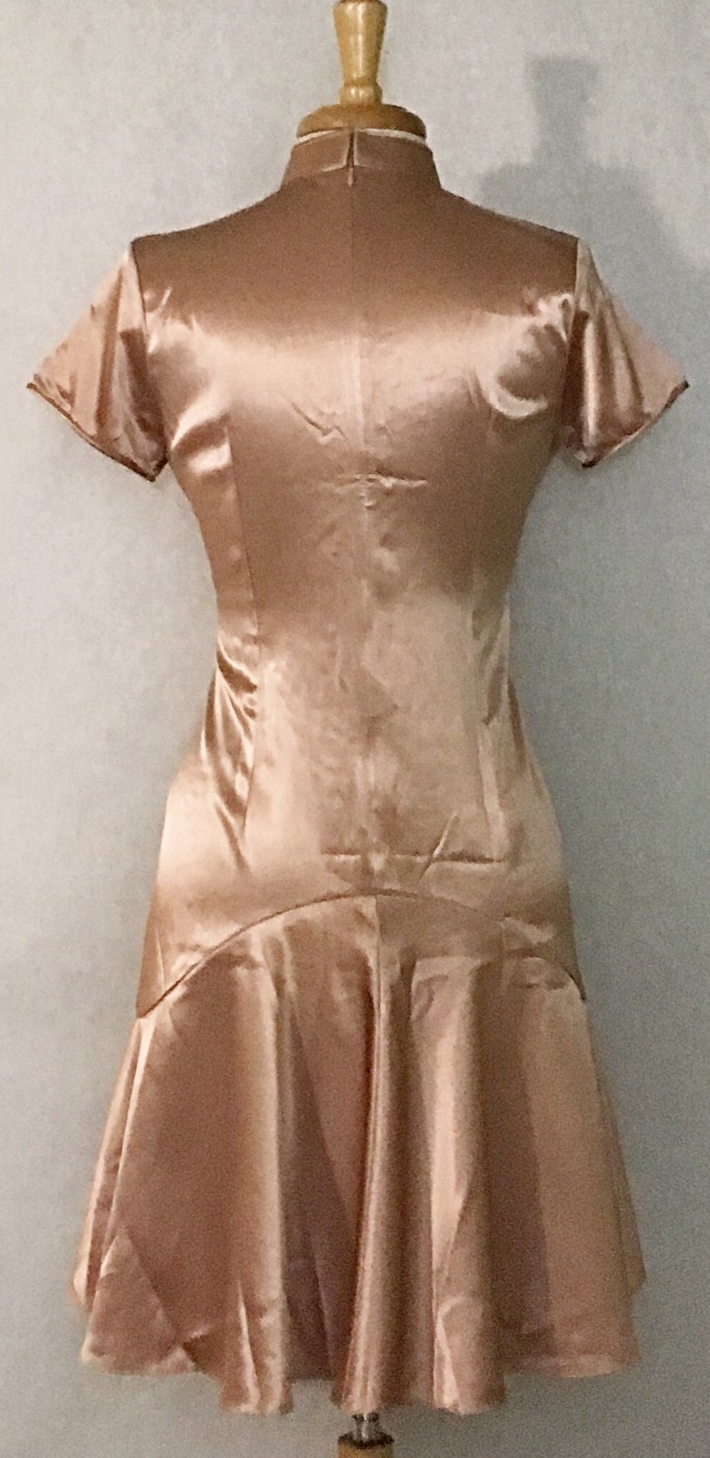 Modified Asian Chinese Cheongsam Qipao Fashion Dress Rose Gold with Hand Painted