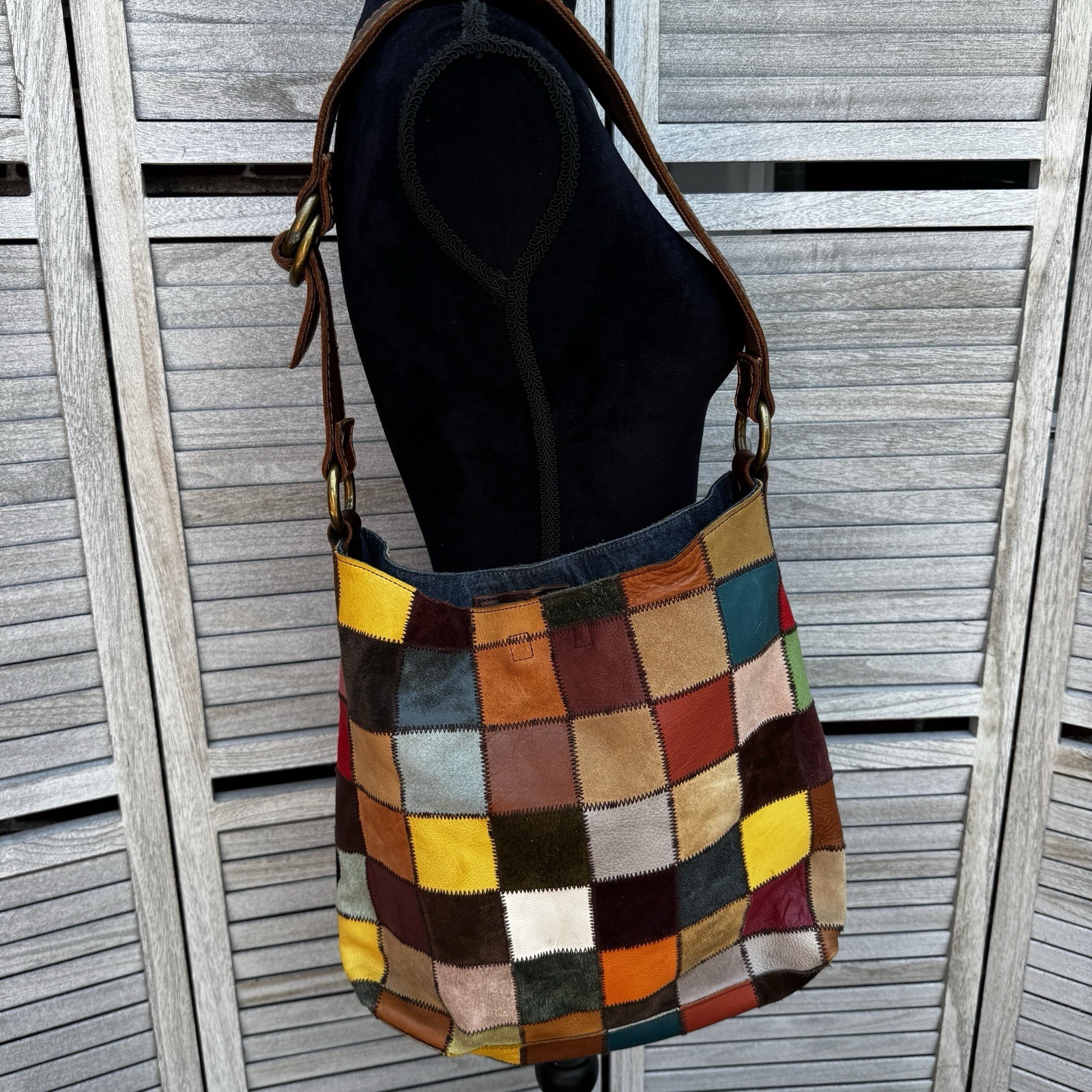 Rare “Ugly Betty” Lucky Brand Patchwork Hobo Leather Bag Y2K Multicolor