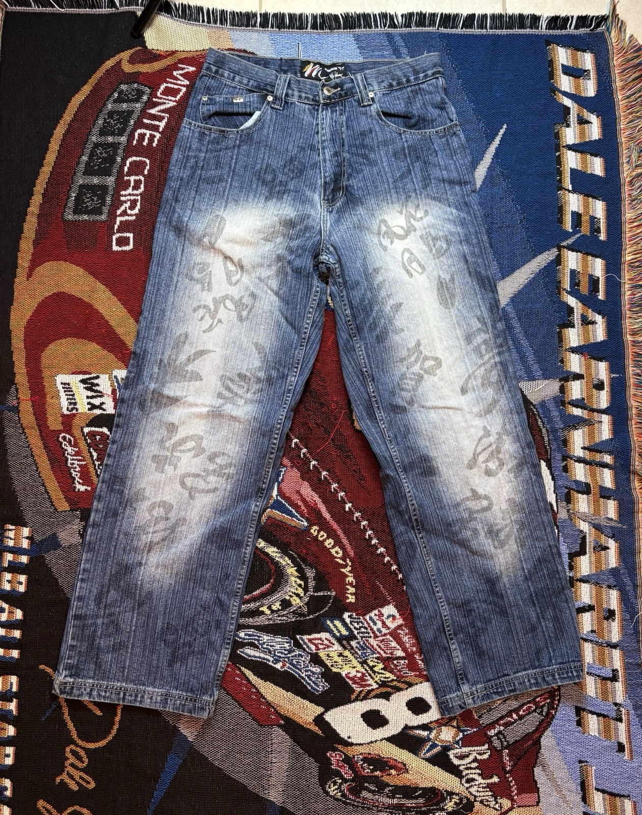 Vintage MUKA Jeans Mukawear Symbol Wash Denim Baggy Fit 34×32