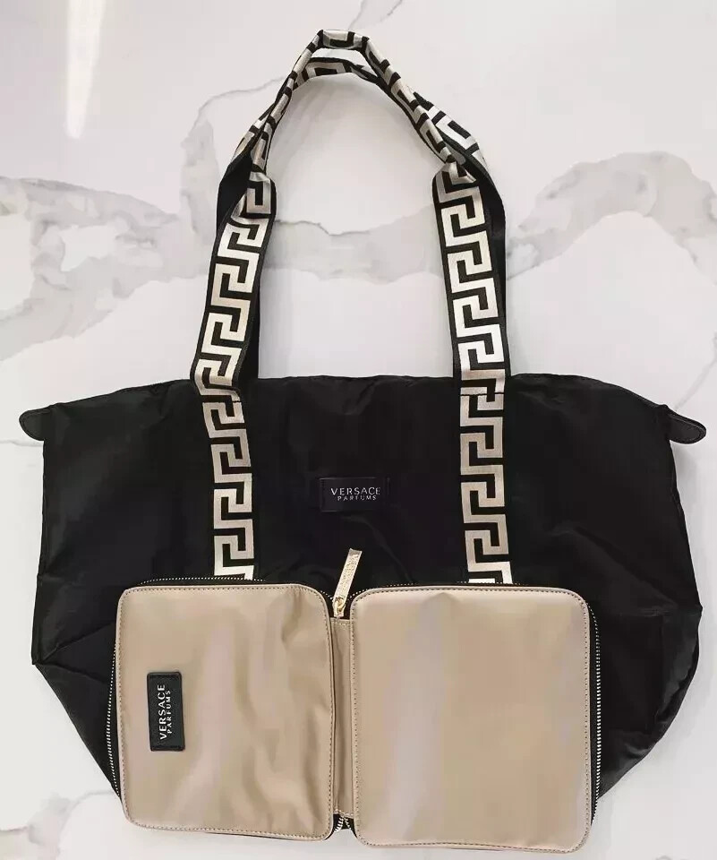 Versace Bag Black Gold Folding Tote Bag Shoulder Beauty Promo Womens NEW