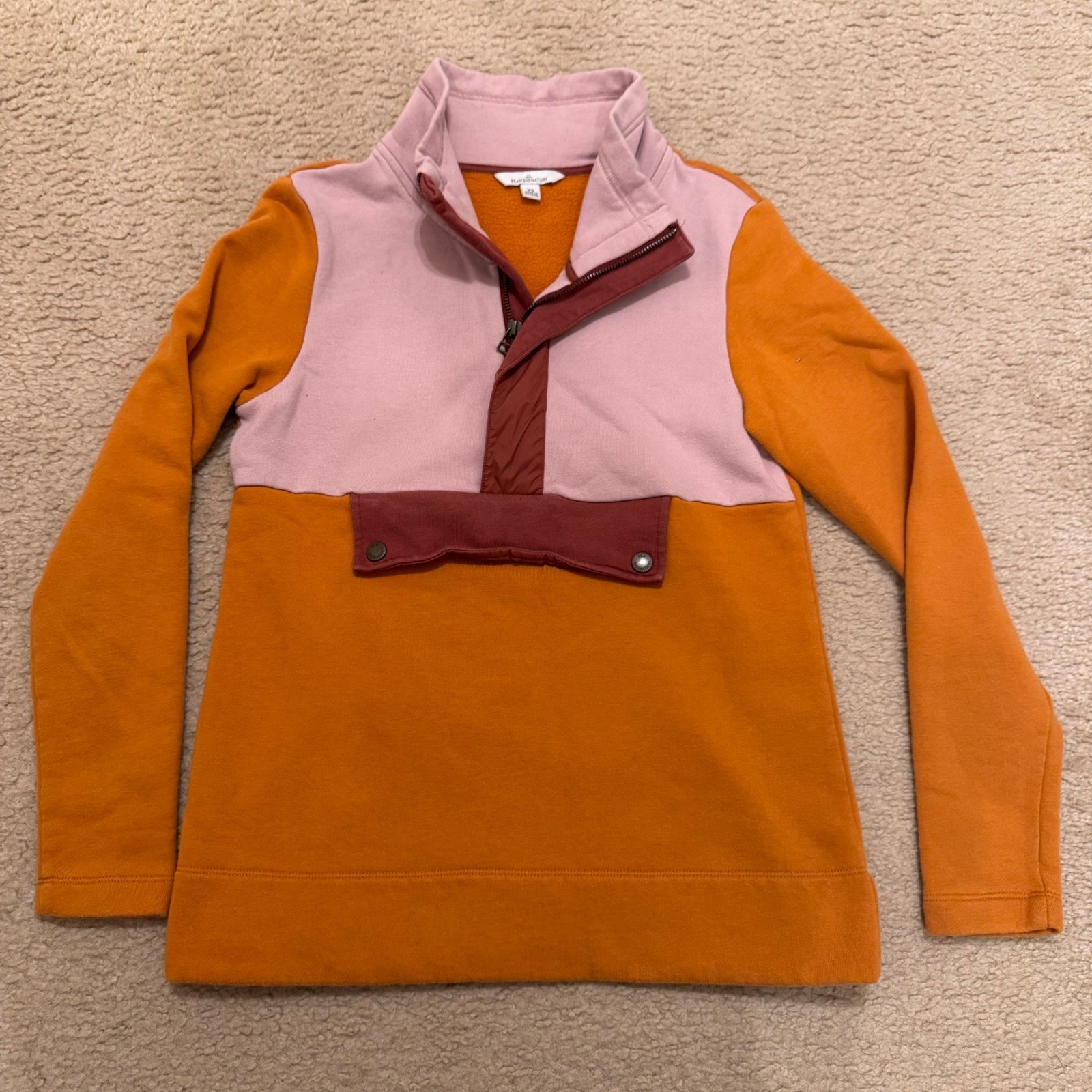 L.L. Bean Signature Colorblock Quarter Zip Fleece Pullover Cozy Fall Sz XS