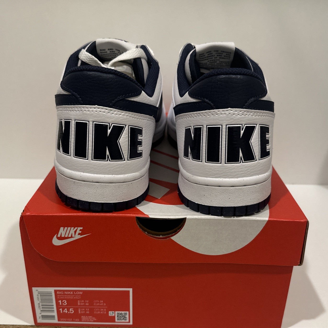 Nike Big Nike Low Shoes Mens Size 13 White Midnight Navy Lifestyle 355152-140