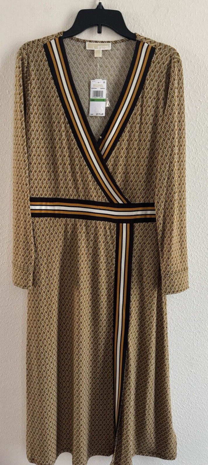 Michael Kors dress Border Print Faux Wrap Dress Marigold logo 2025 collection L