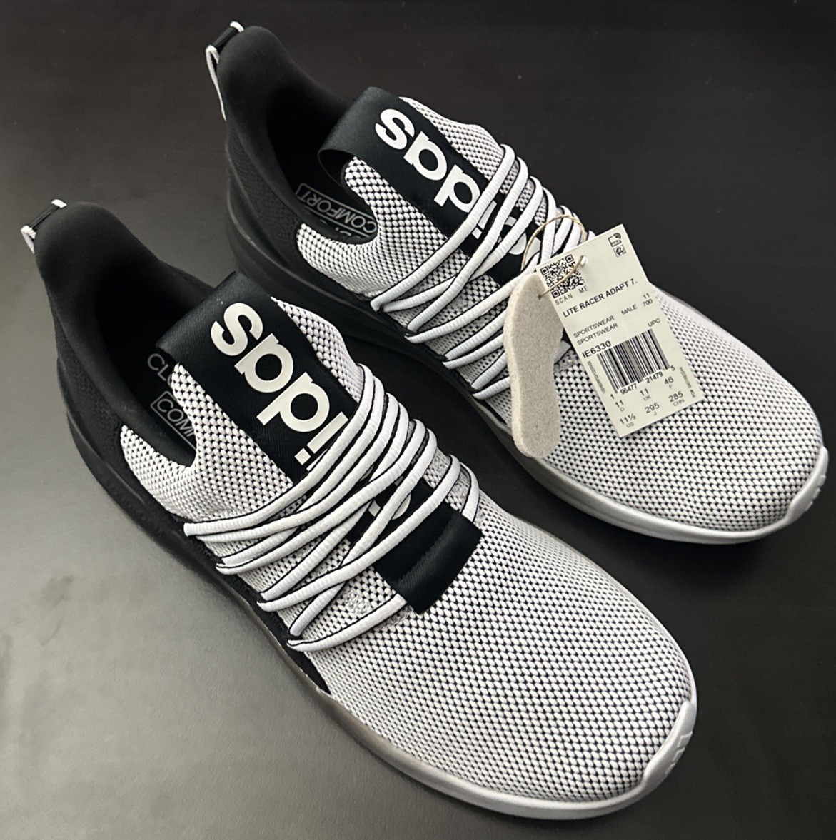 adidas Men’s Lite Racer Adapt 7.0 Sneaker Shoes, White/Black/White, Size 11.5