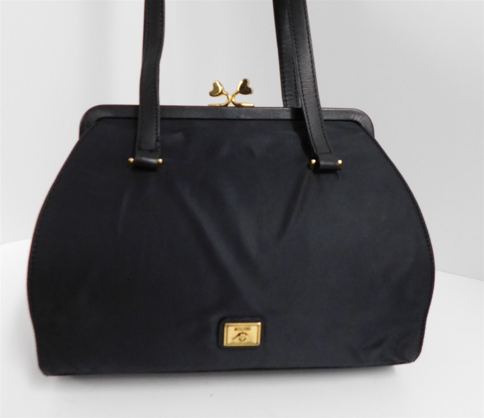 Moschino Redwall Italy Vintage Black Nylon Leather Shoulder Bag