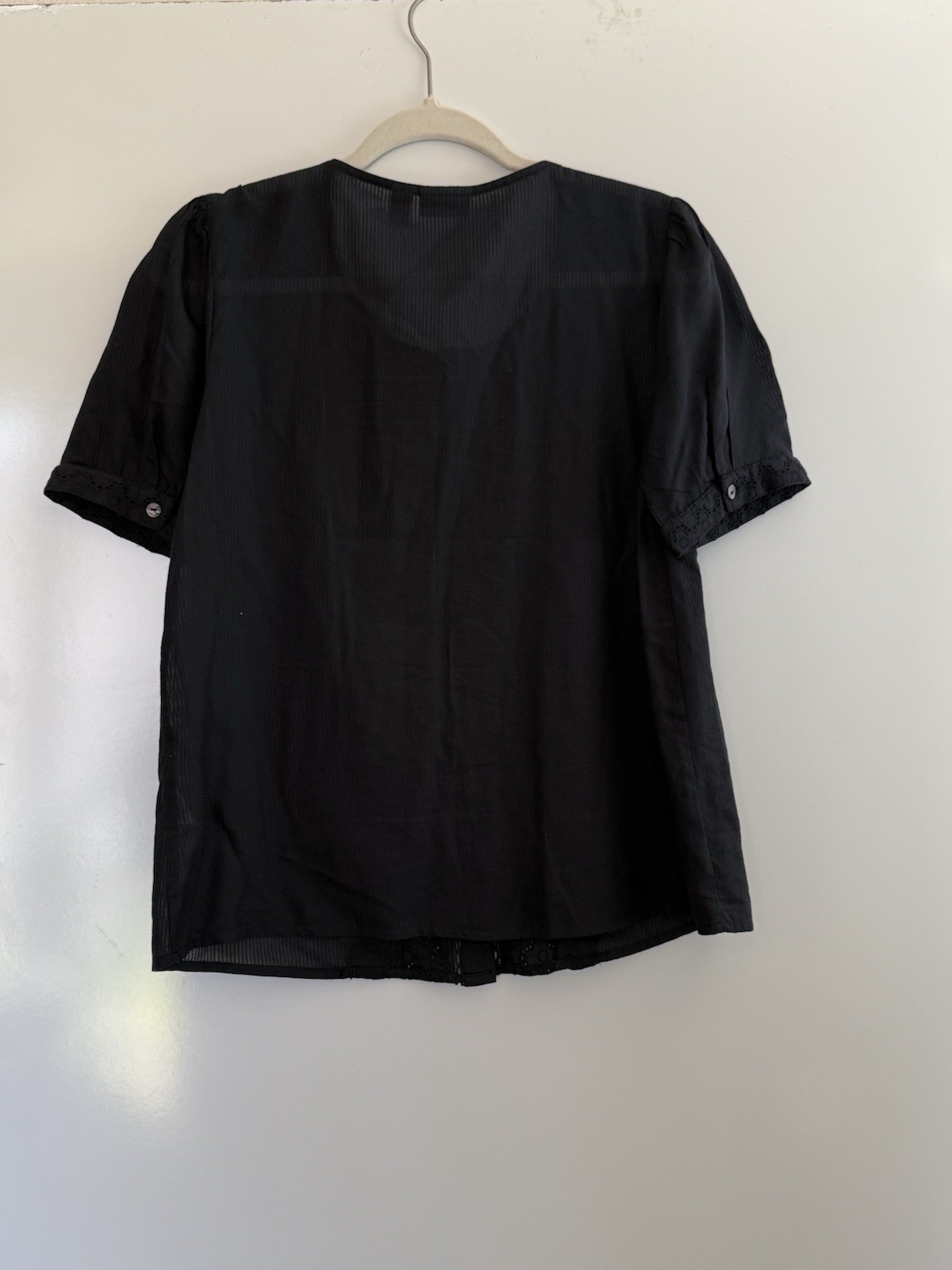 LOGO by Lori Goldstein Black Eyelet Lace Button Front Blouse Top XS Sheer