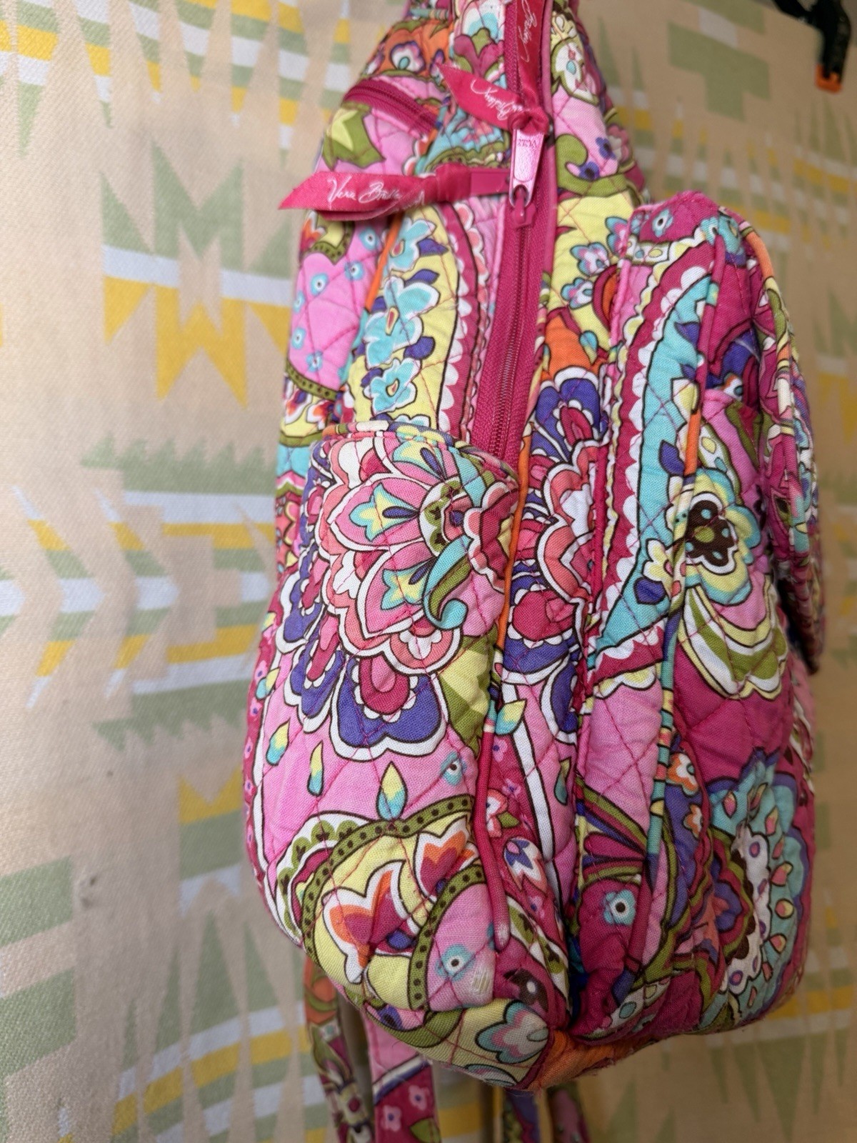 Vera Bradley Medium Backpack Pink Swirls Retired Quilted Cotton Paisley 2010s