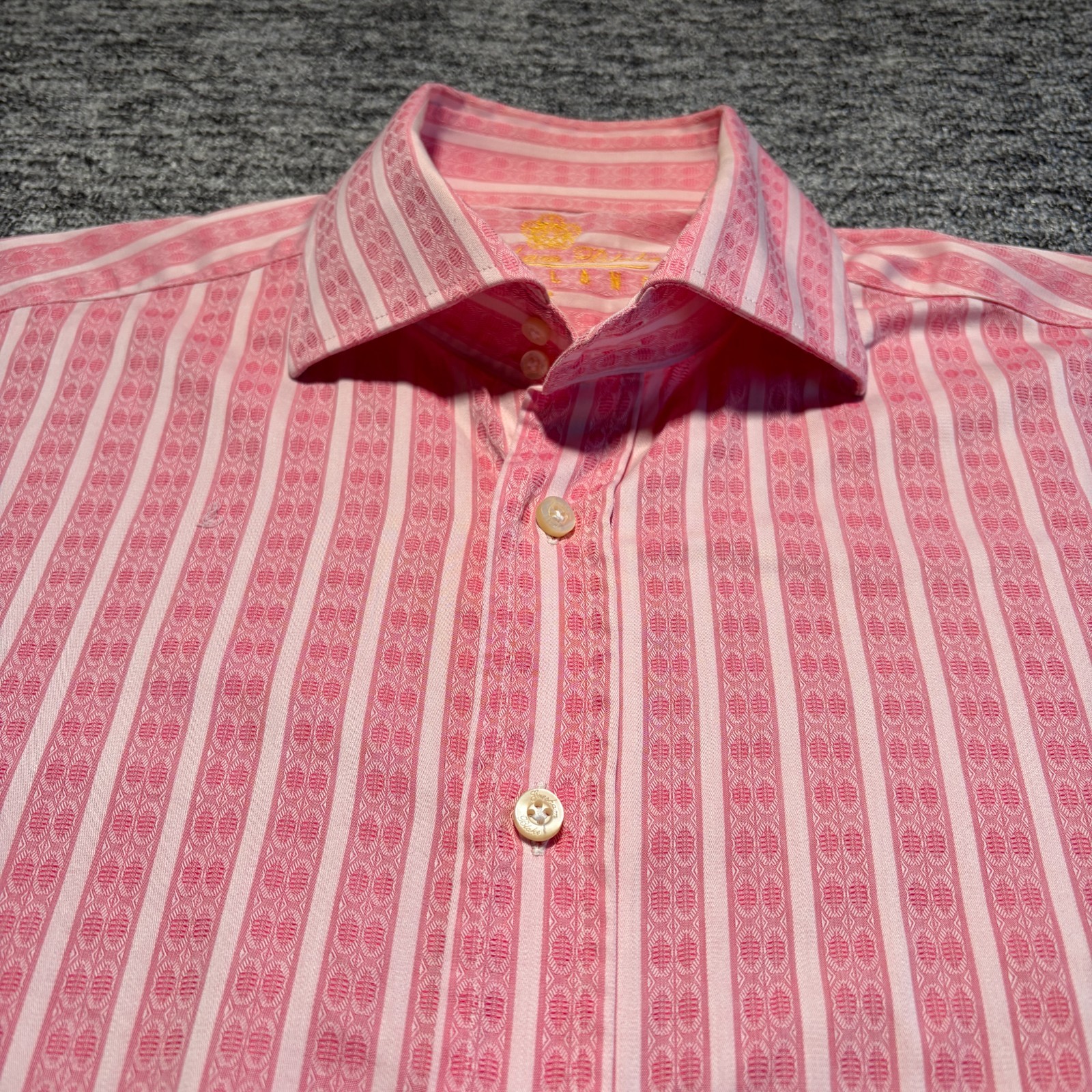 Gresham Blake Shirt Mens 16″ Pink Stripe Geometric Double Cuff Long Sleeve