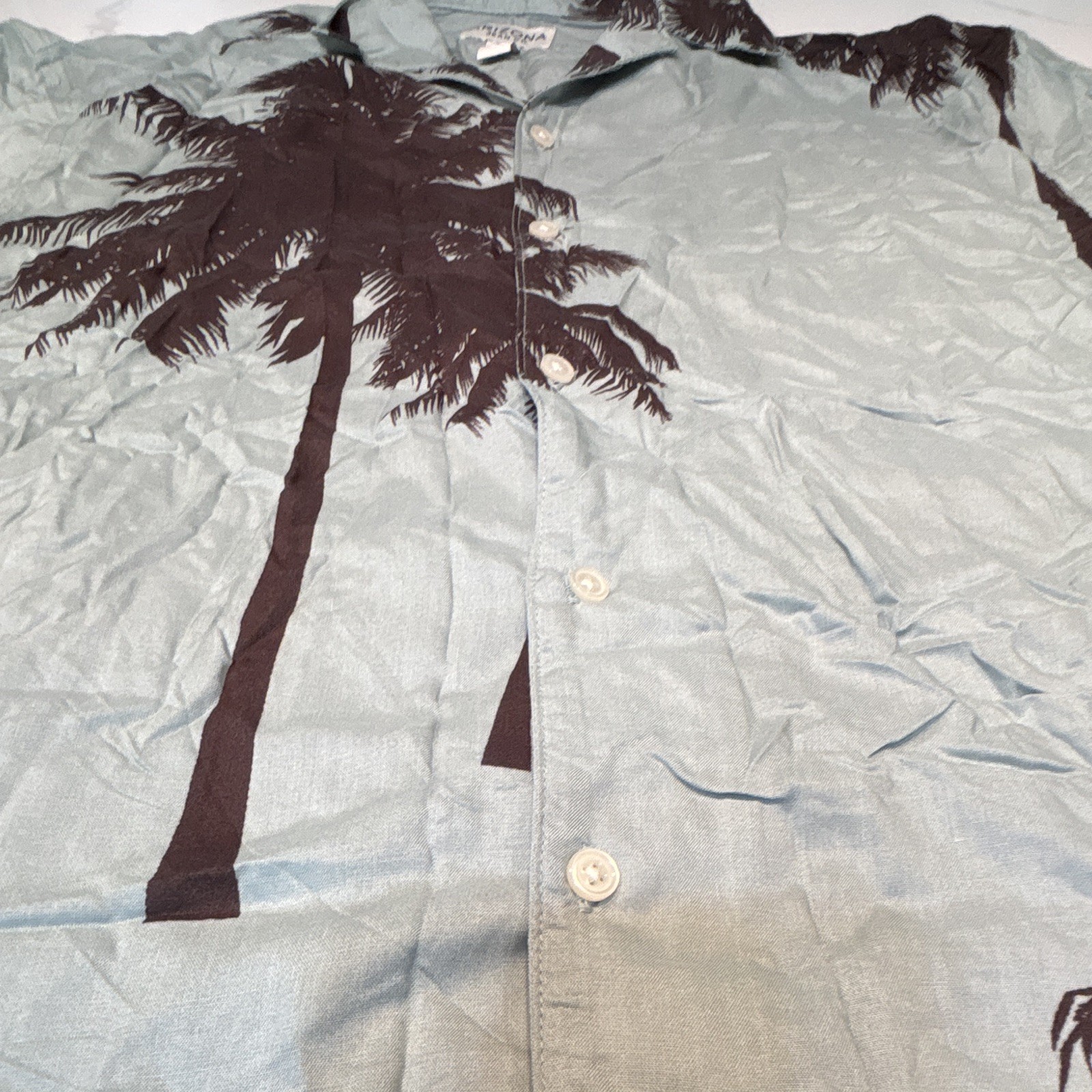 Arizona Jean Co Men’s M Blue Palm Tree Print Short Sleeve Rayon Button-Up