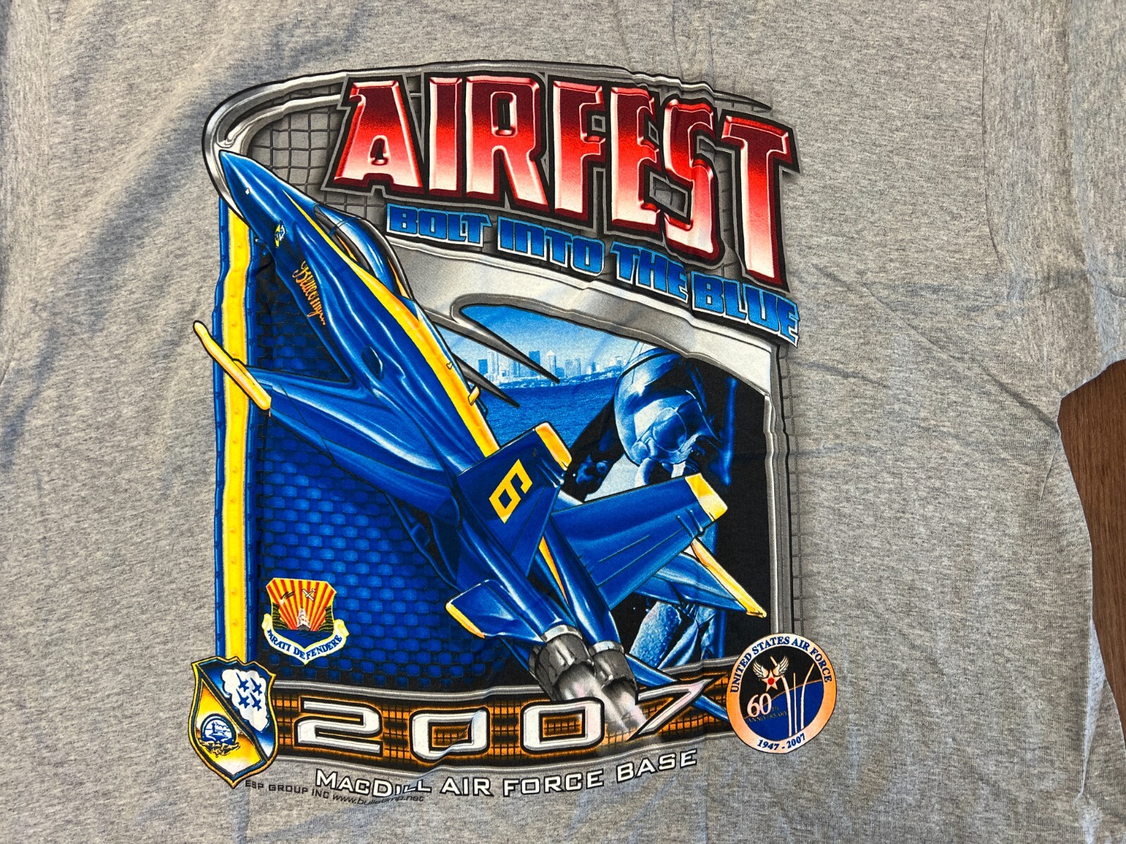 MACDILL AIR FORCE BASE 2XL T SHIRT 2007 BLUE ANGELS AIRFEST SHOW VTG NOS Y2K GRY