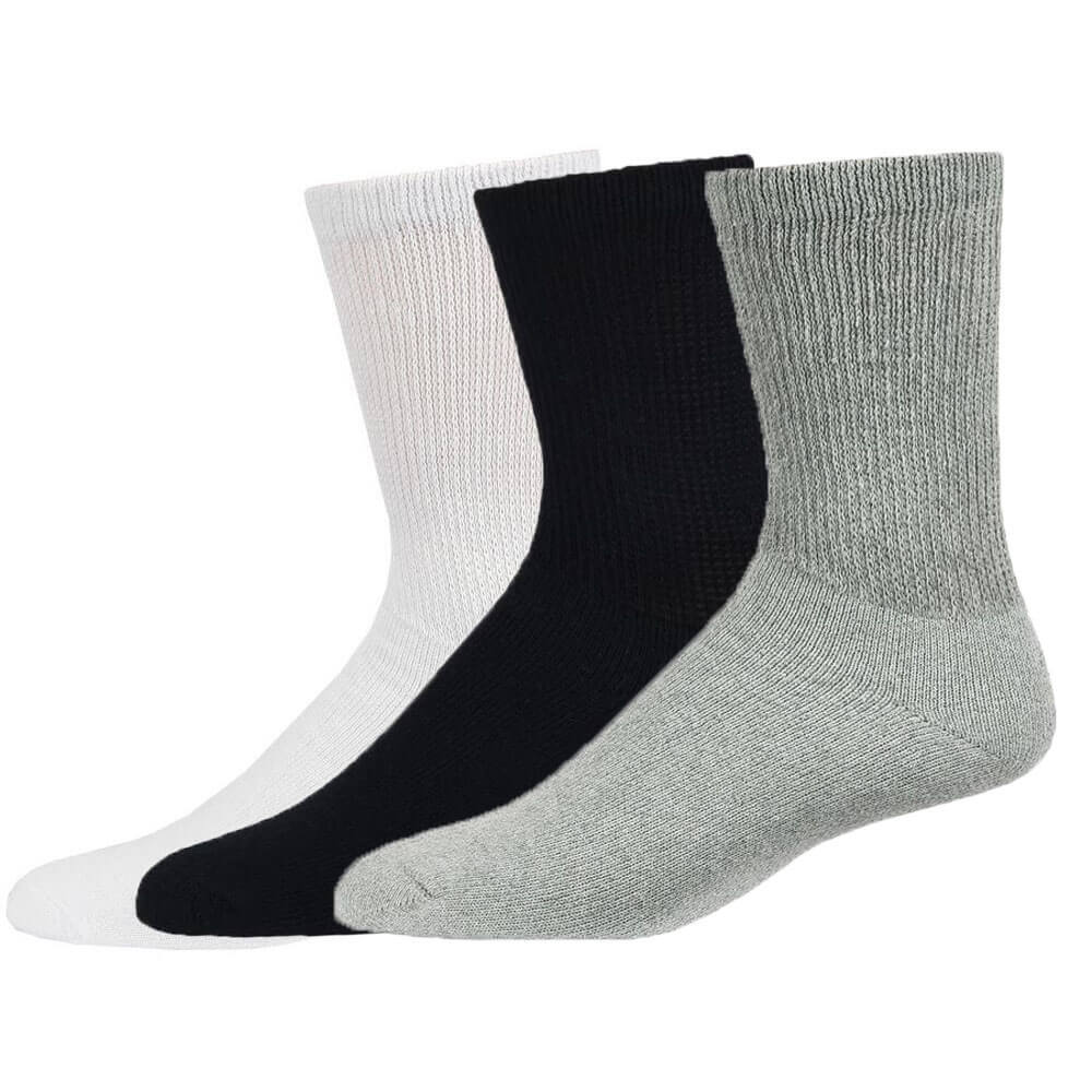 Mens Womens Diabetic Crew / Ankle Socks Cotton 6-Pack Non-Binding Cushion Sole