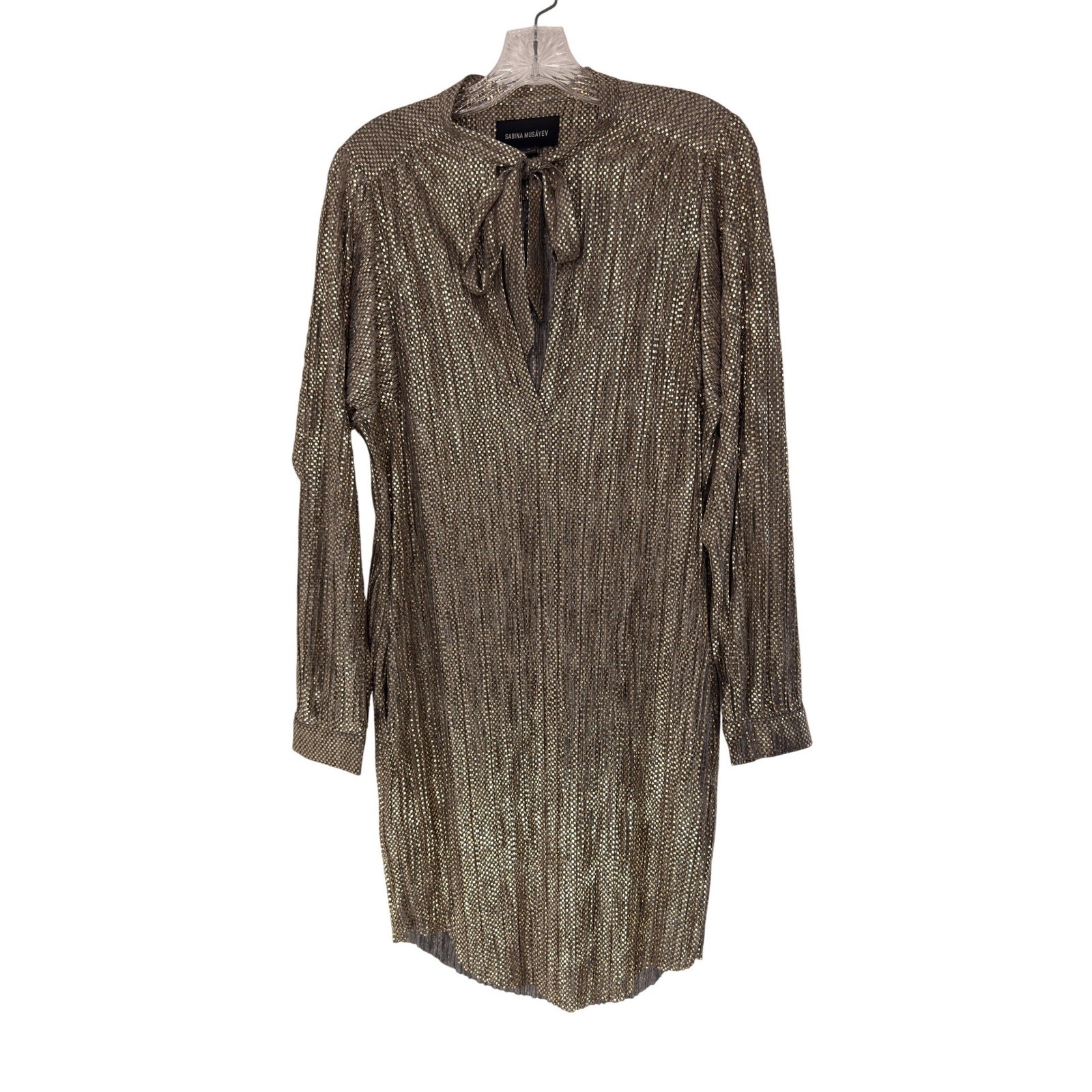 Anthropologie Sabina Musayev Eugene Shimmer Dress Gold Long Sleeve Mini Medium