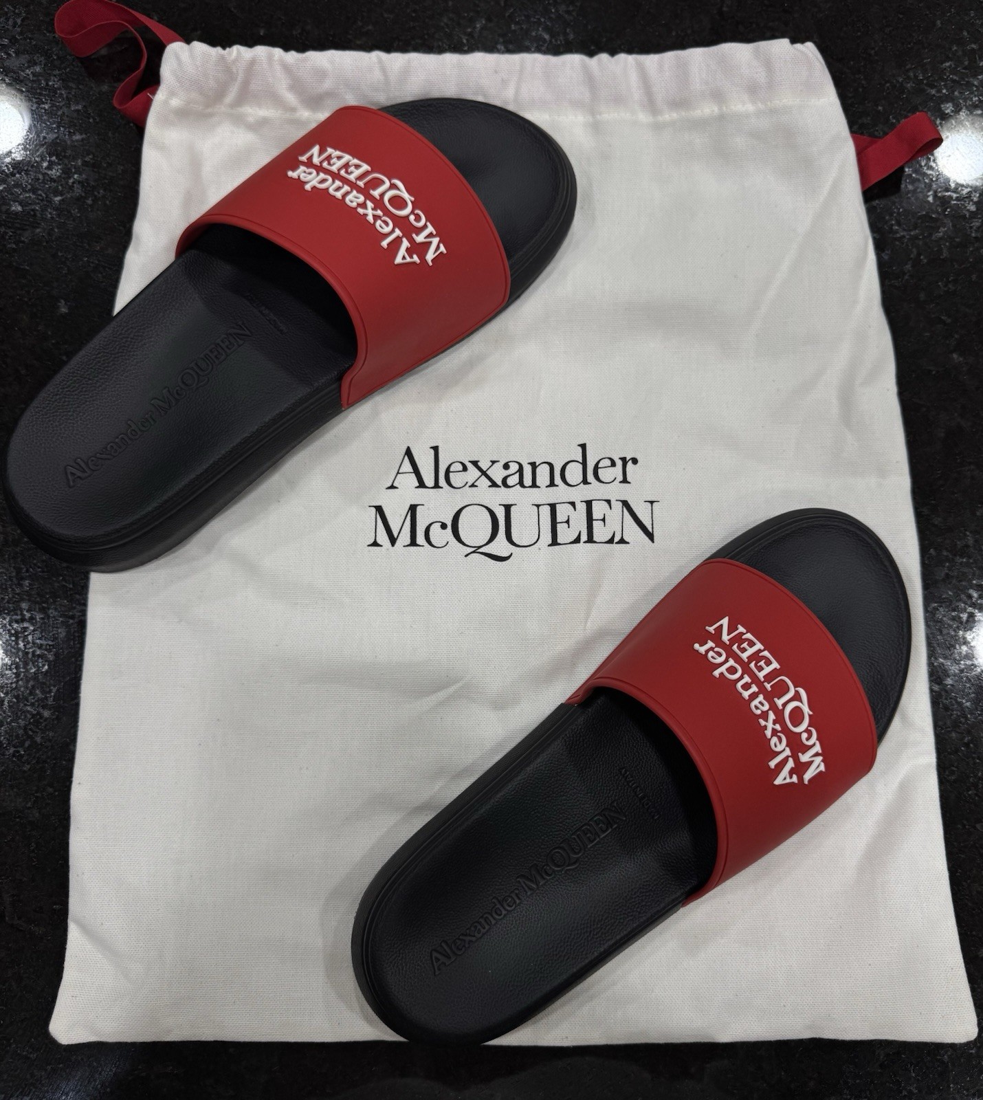 Alexander McQueen Men’s Logo Pool Rubber Slide Sandals Red Size 41 (8)